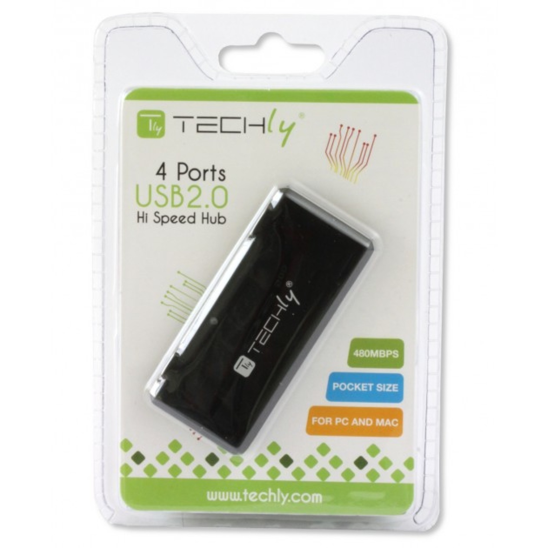 4-Port Mini High Speed Hub USB 2.0, schwarz