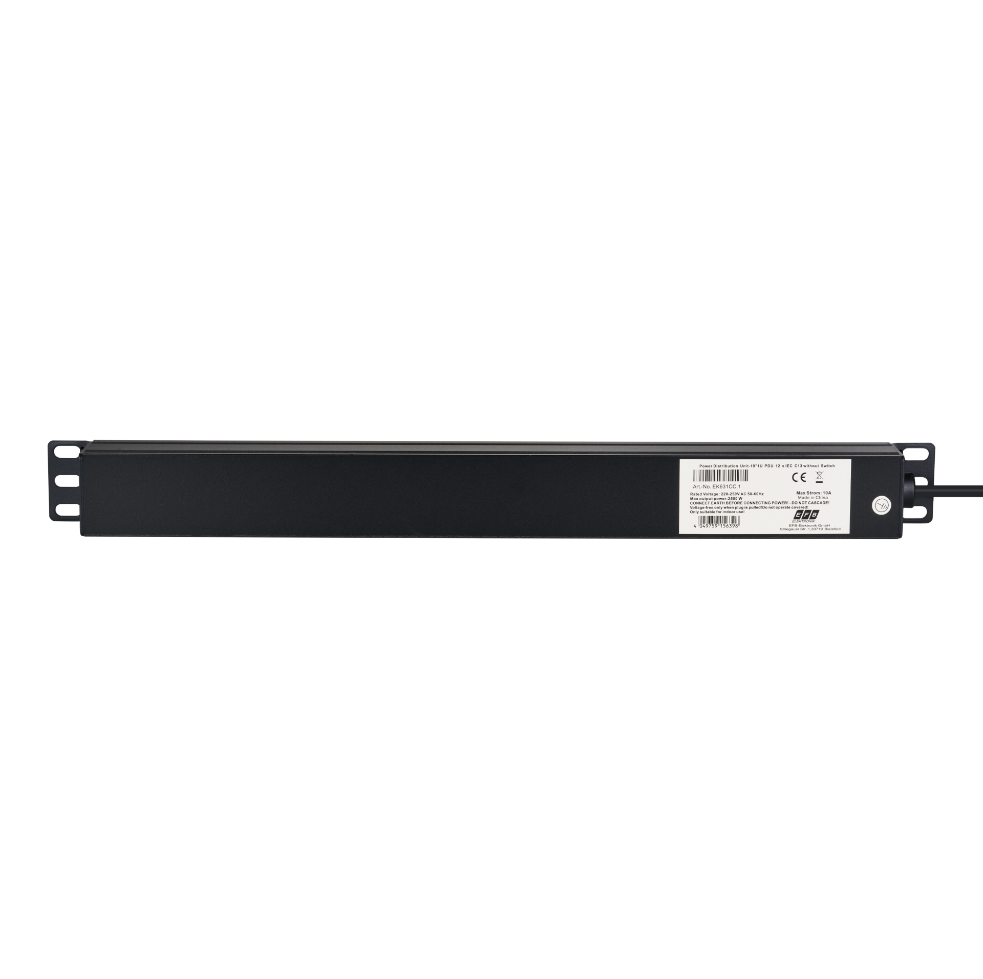 19“ 1HE Steckdosenleiste,12 x C13 ohne Schalter, Zuleitung C14