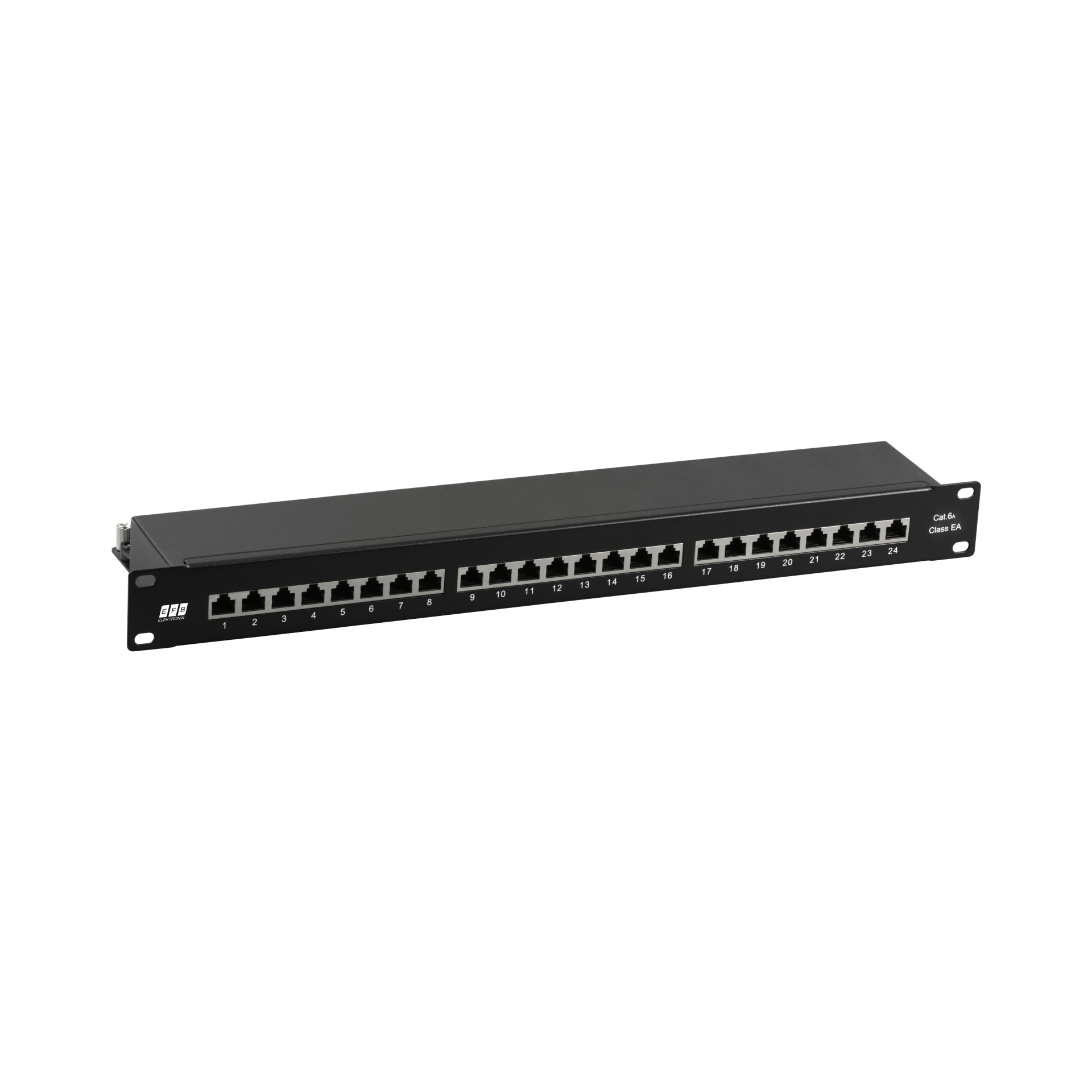 Patchpanel STP 24xRJ45 Cat.6A, 19“ 1HE, RAL9005 schwarz