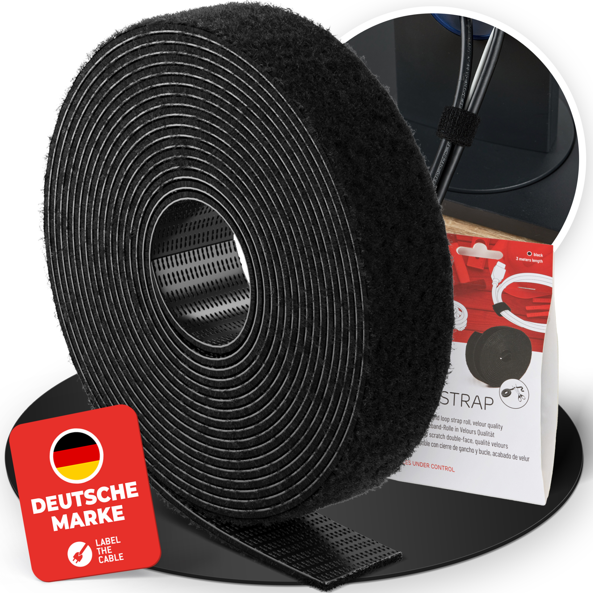 LTC ROLL STRAP, Doppelseitige Klettbandrolle 3m schwarz