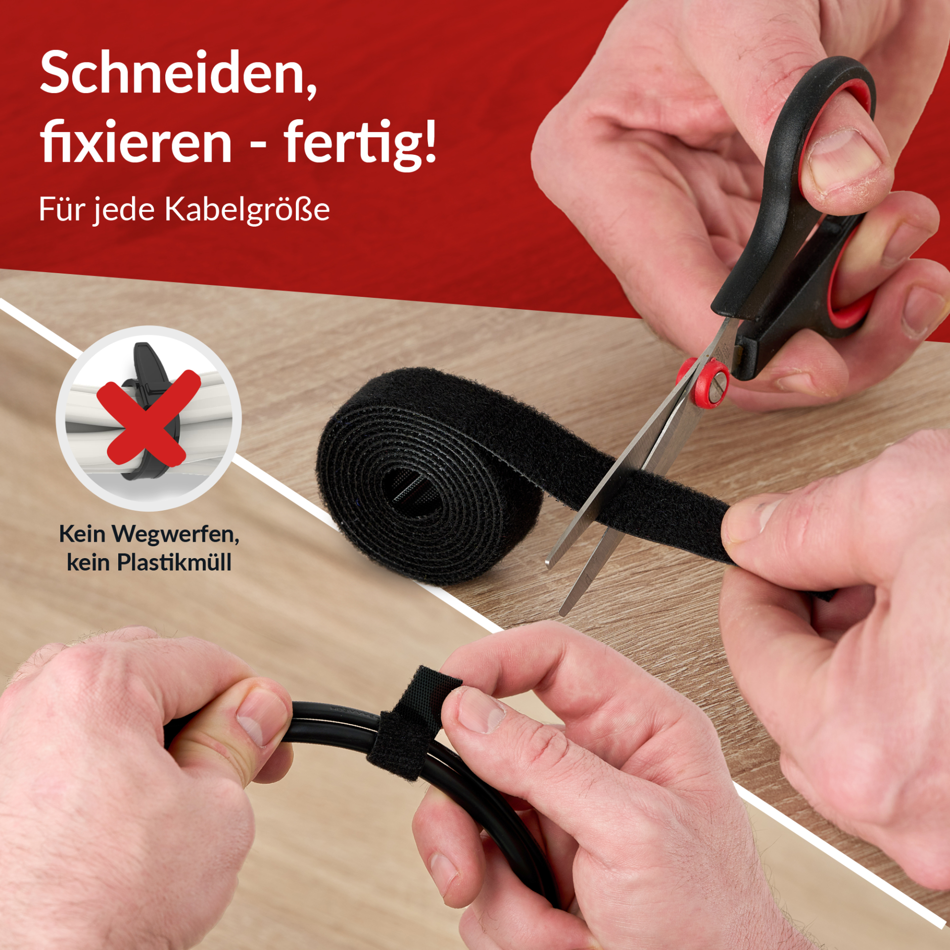 LTC ROLL STRAP, Doppelseitige Klettbandrolle 3m schwarz