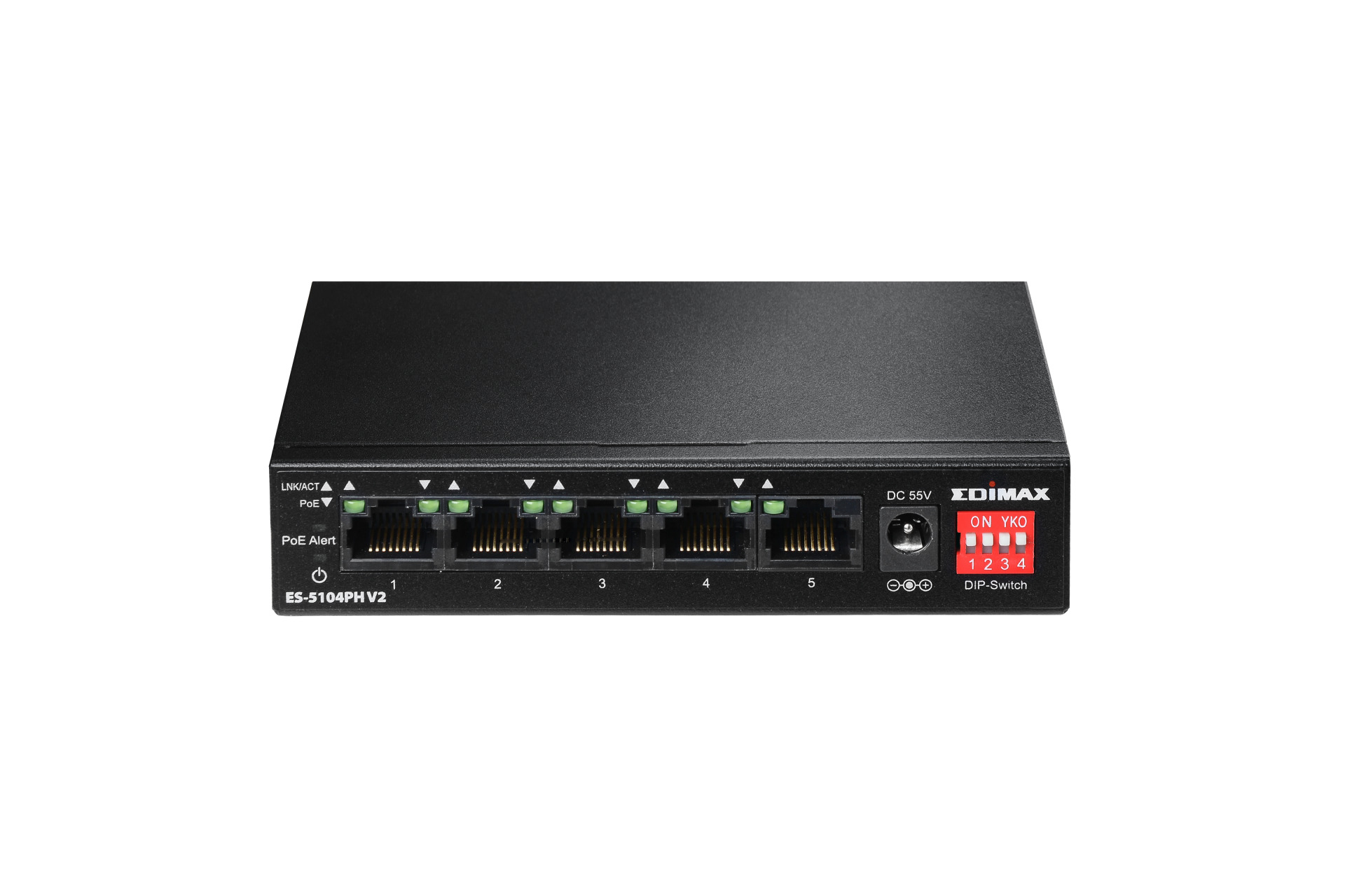Fast Ethernet 5-Port Switch 4 PoE+ Ports, DIP Switch 60W ohne Lüfter