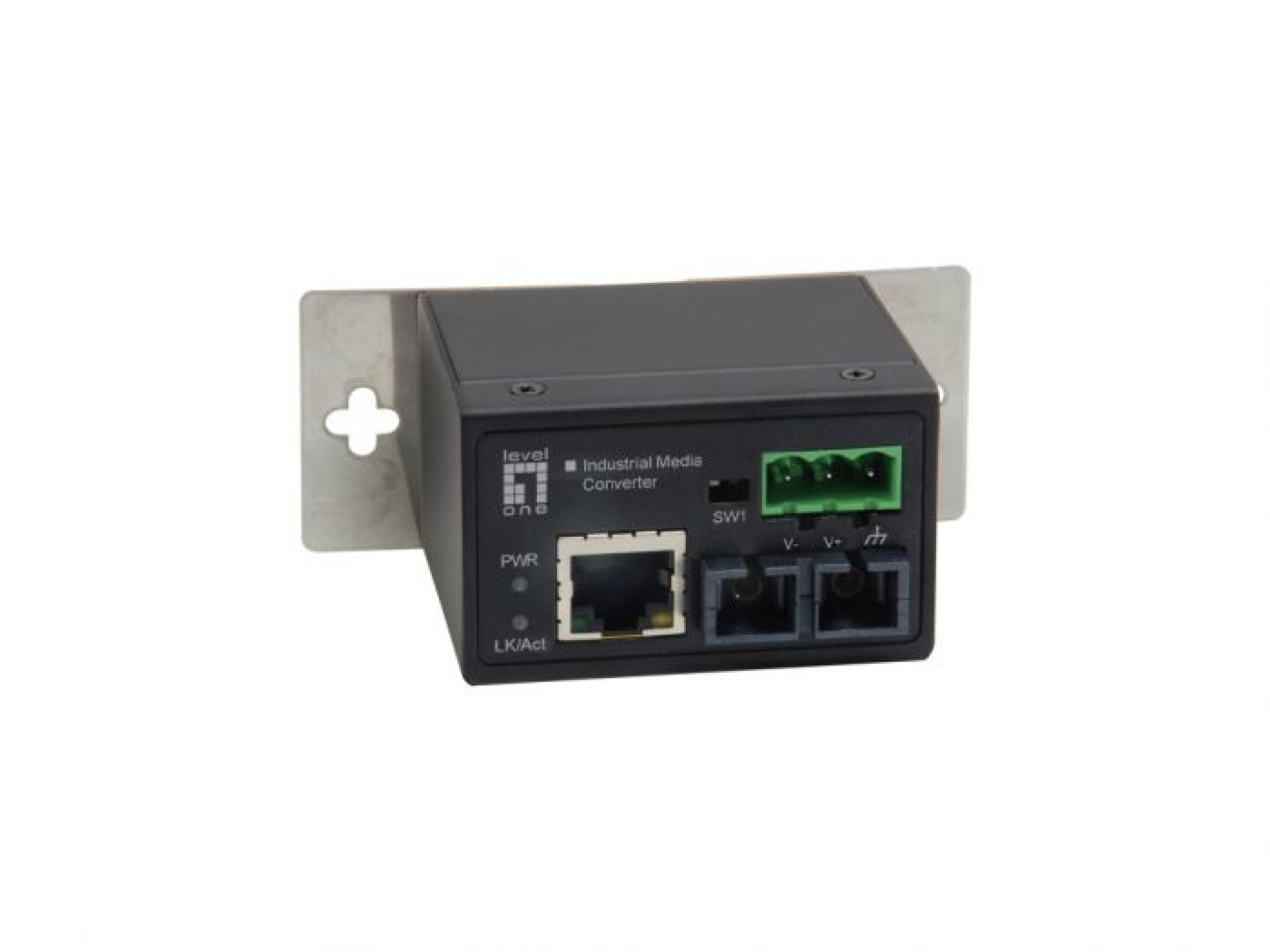 DIN rail single-mode industrial media converter, 10/100, RJ45 to SC