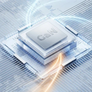 Visualisierung eines GaN-Chips als Symbol für effiziente USB-C Schnellladegeräte mit hoher Leistung und kompakter Bauform