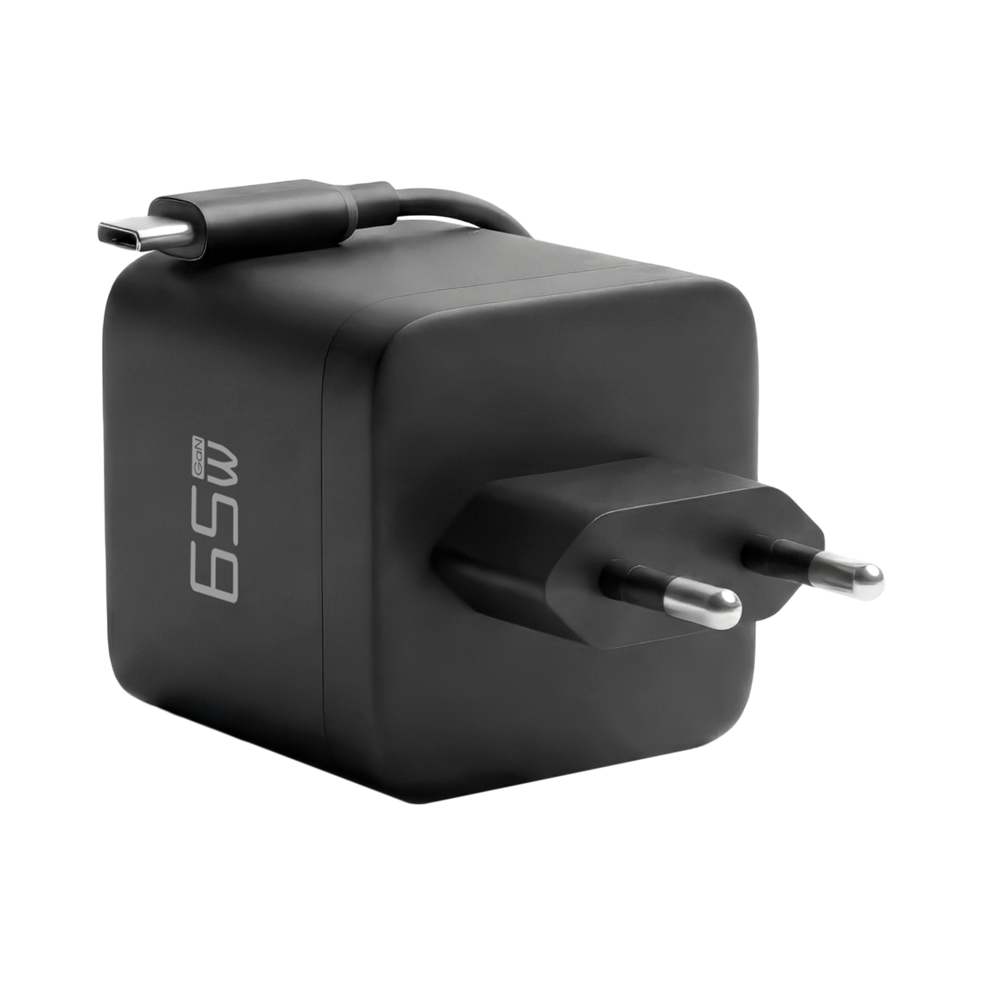 Ladegerät 65W 1x USB-C PD3.0 GaN QC3.0USB-C Kabel ausziehbar 0,7m schwarz