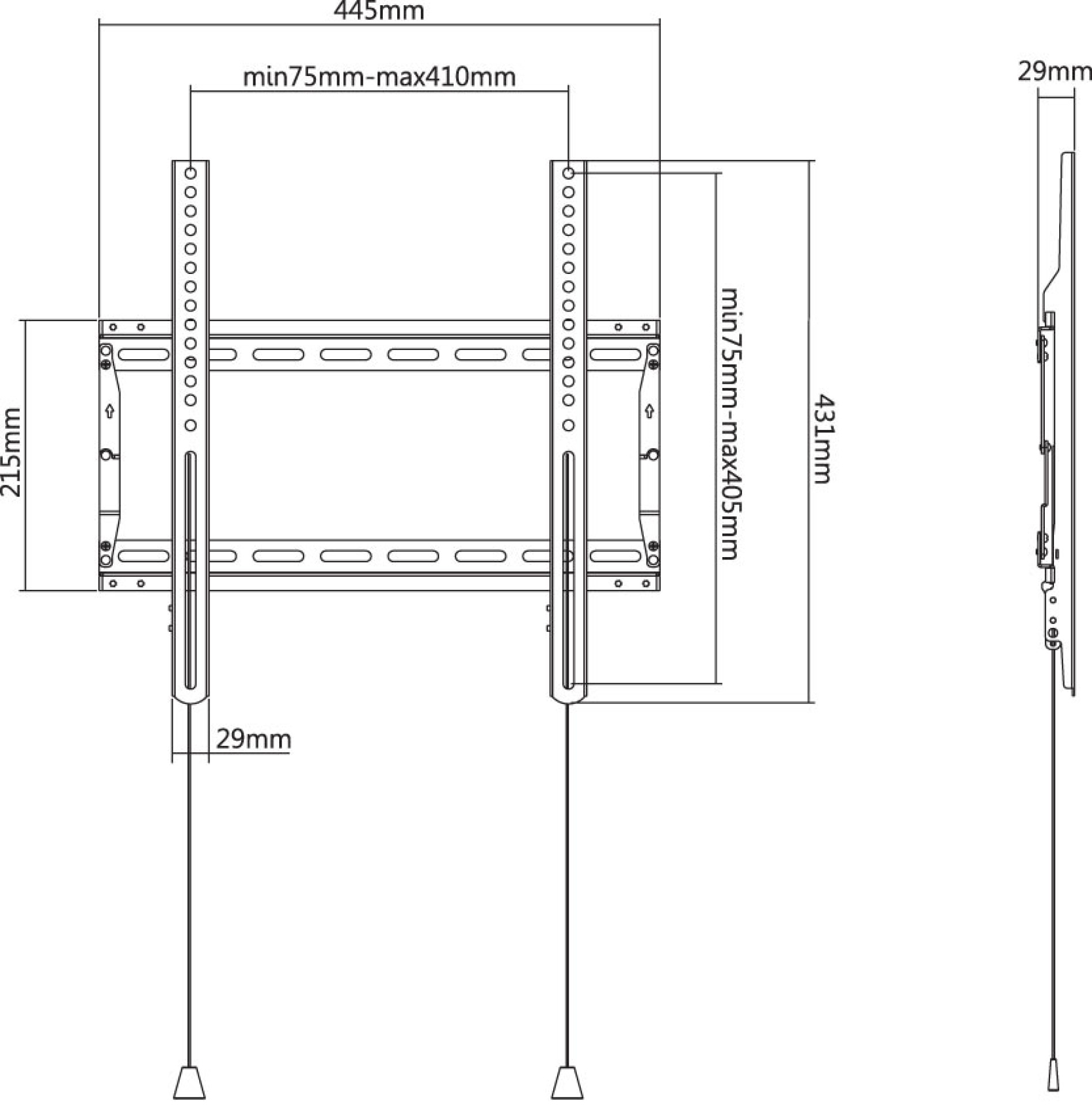 Wandhalterung für 1 LCD TV LED 32"-70", 29mm Wandabstand, Schwarz