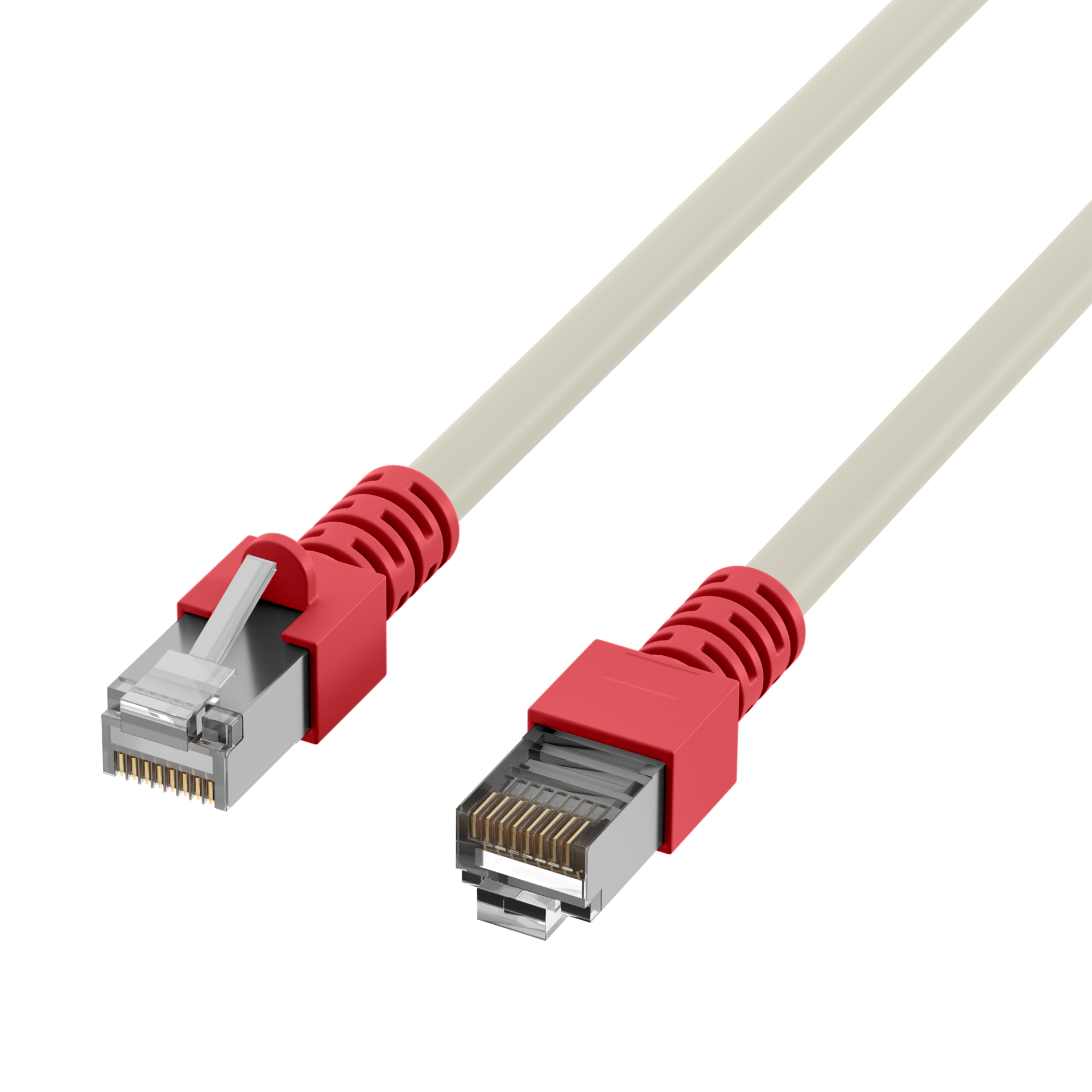 RJ45 Patchkabel Cat.5e SF/UTP PVC Tülle rot CCA crossed grau 10m