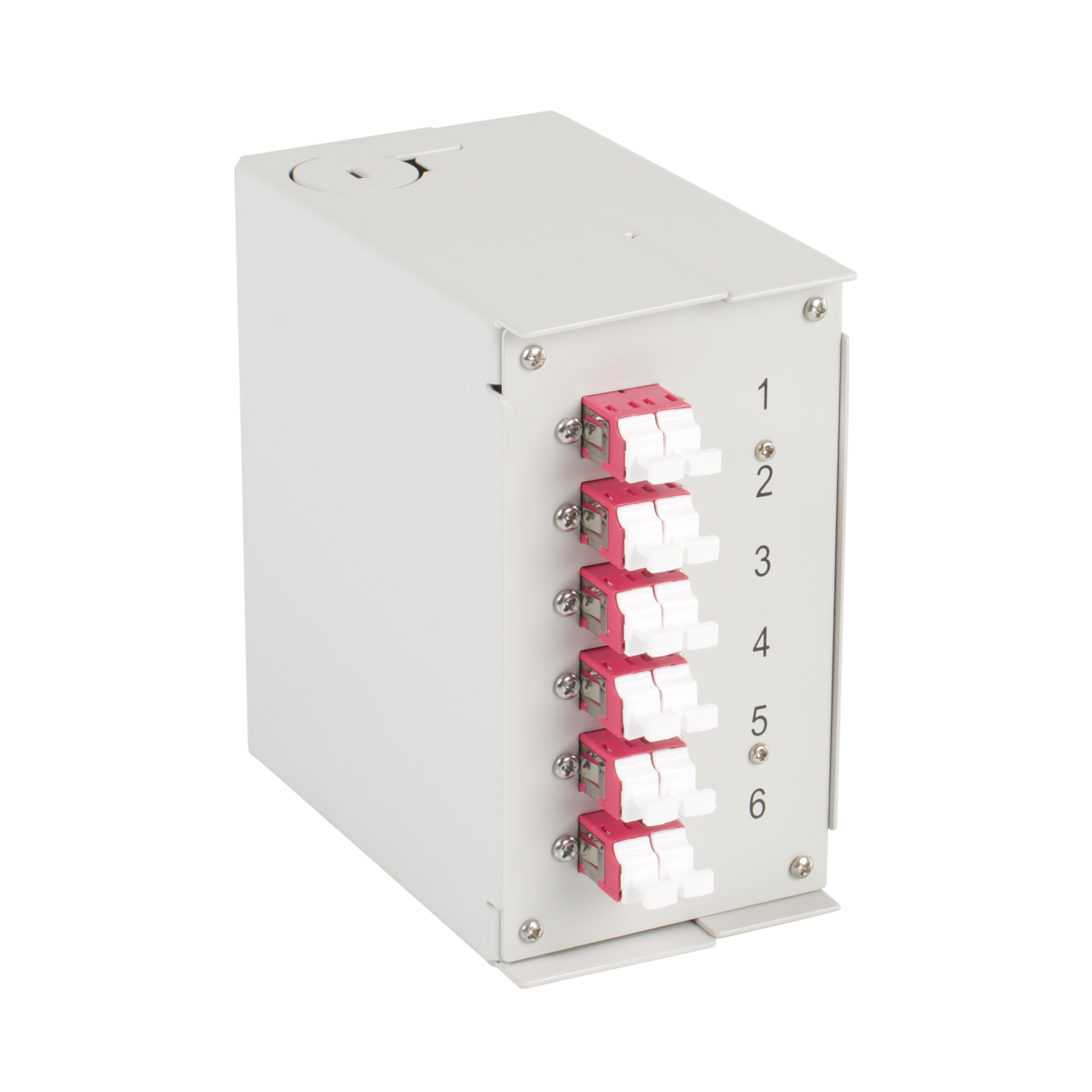 Hutschienenbox OM4 12xLC Pigtail abgesetzt, 6x LC-Duplex Kupplung