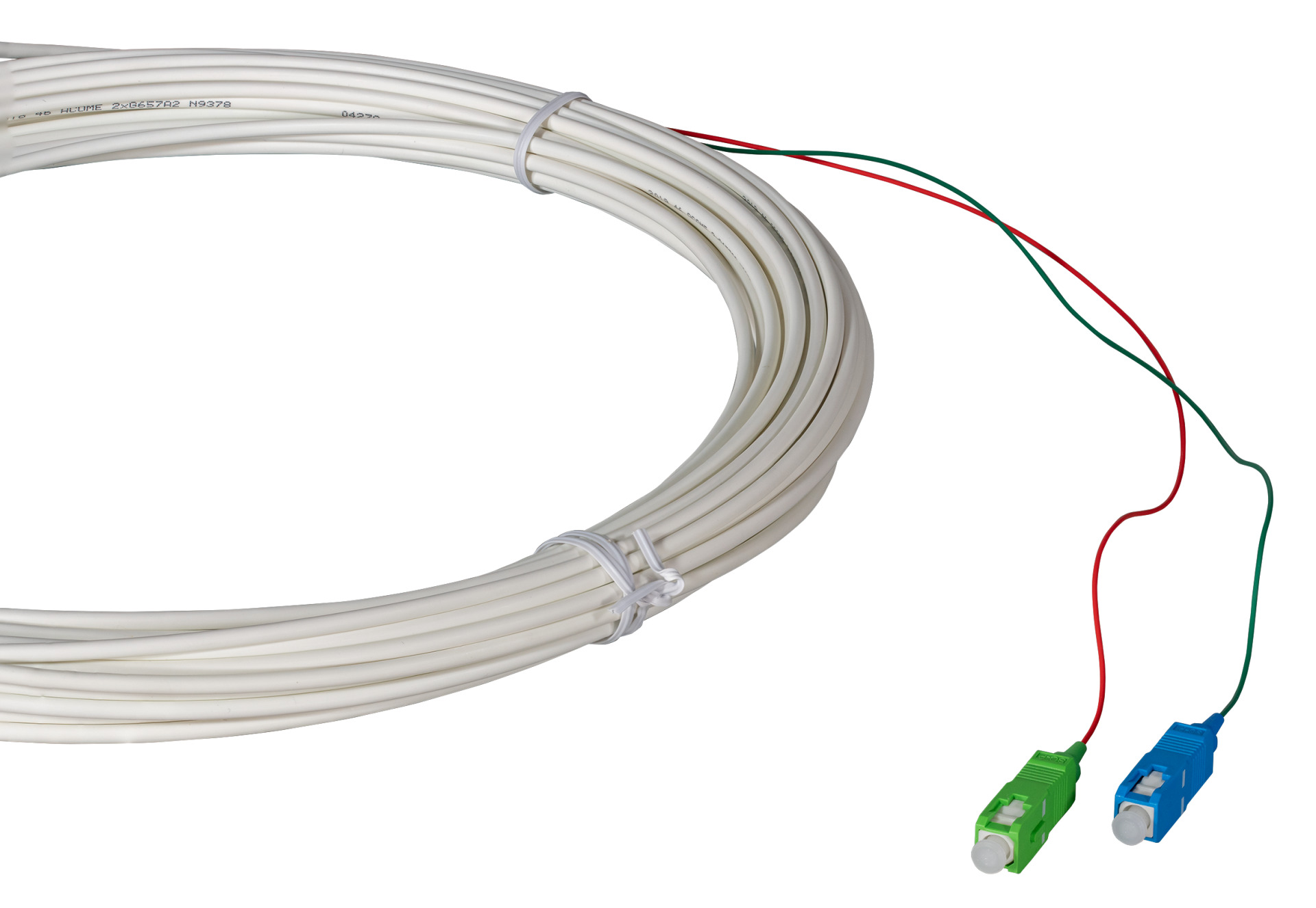 Drop Kabel SC-SC/APC einseitig konfektioniert,SM G657A2, 2 Fasrig, weiß,Dca, 20m