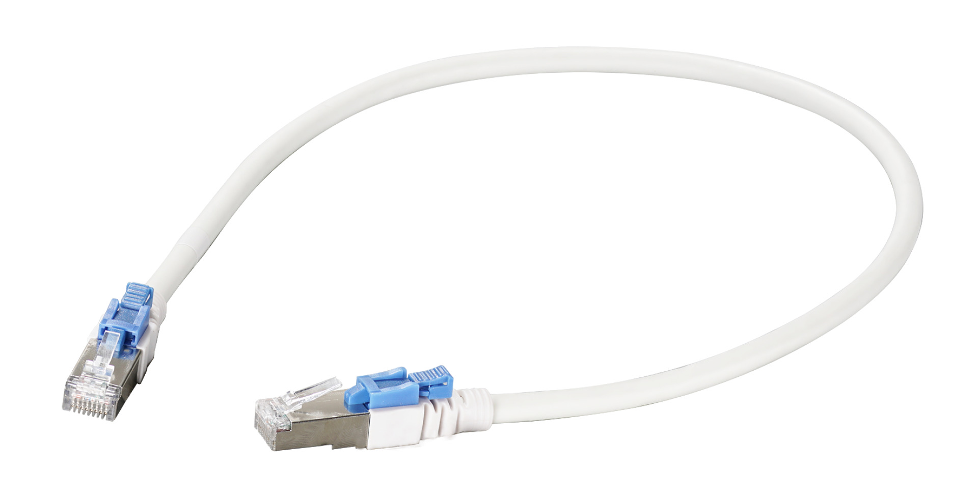 RJ45 Patchkabel S/FTP,Cat.6A, 26AWG BC, LSZH, 0,5m, weiss, abschließbar (blau)