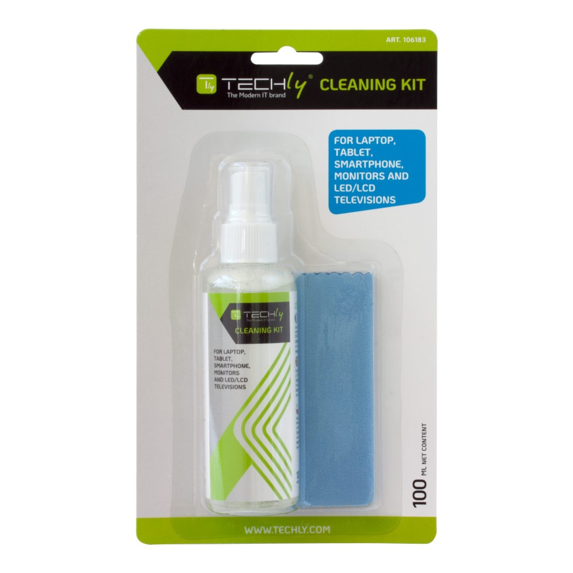 Techly cleaning kit for monitor 100ml with microfiber cloth