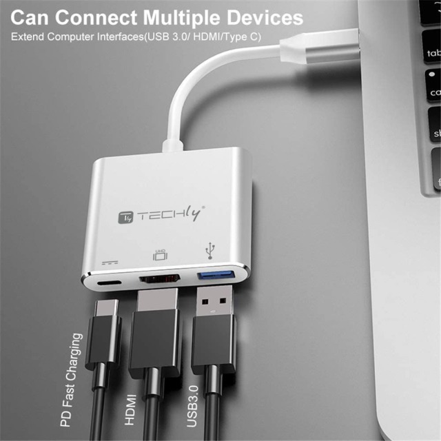 USB 3.1 Konverter USB-C  M auf USB F, HDMI F, USB-C F PD