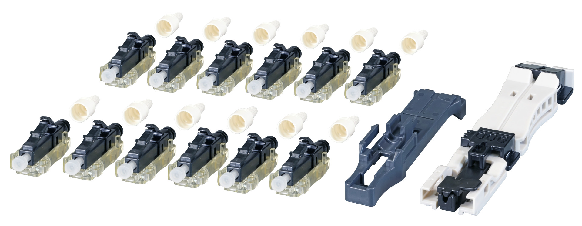 12er Set field installable LC connectors OM3 aqua, with Fiber holder