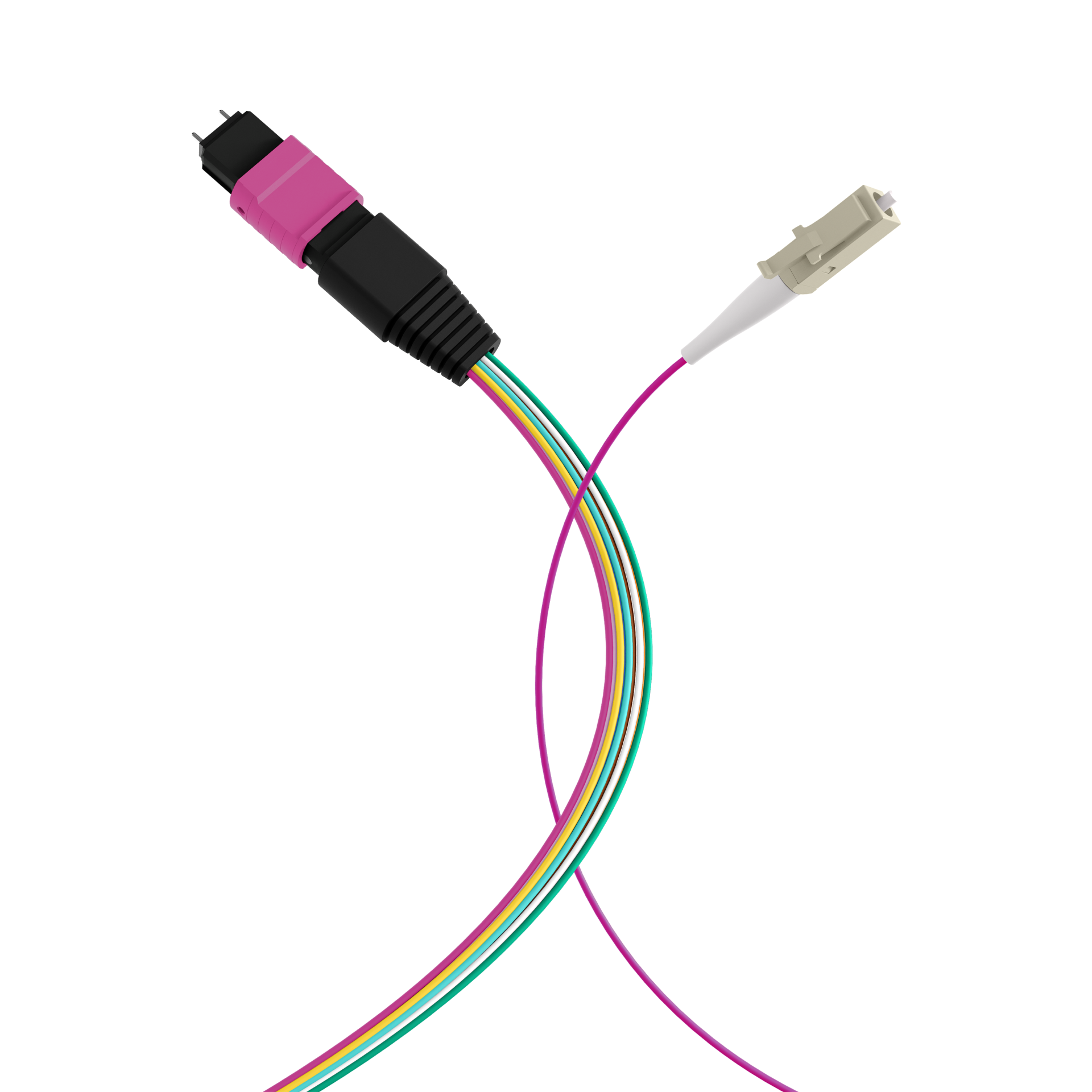 MTP®(M)-LC Fanout cable OM4 12 fibers Typ B LSZH erica-violet 1m
