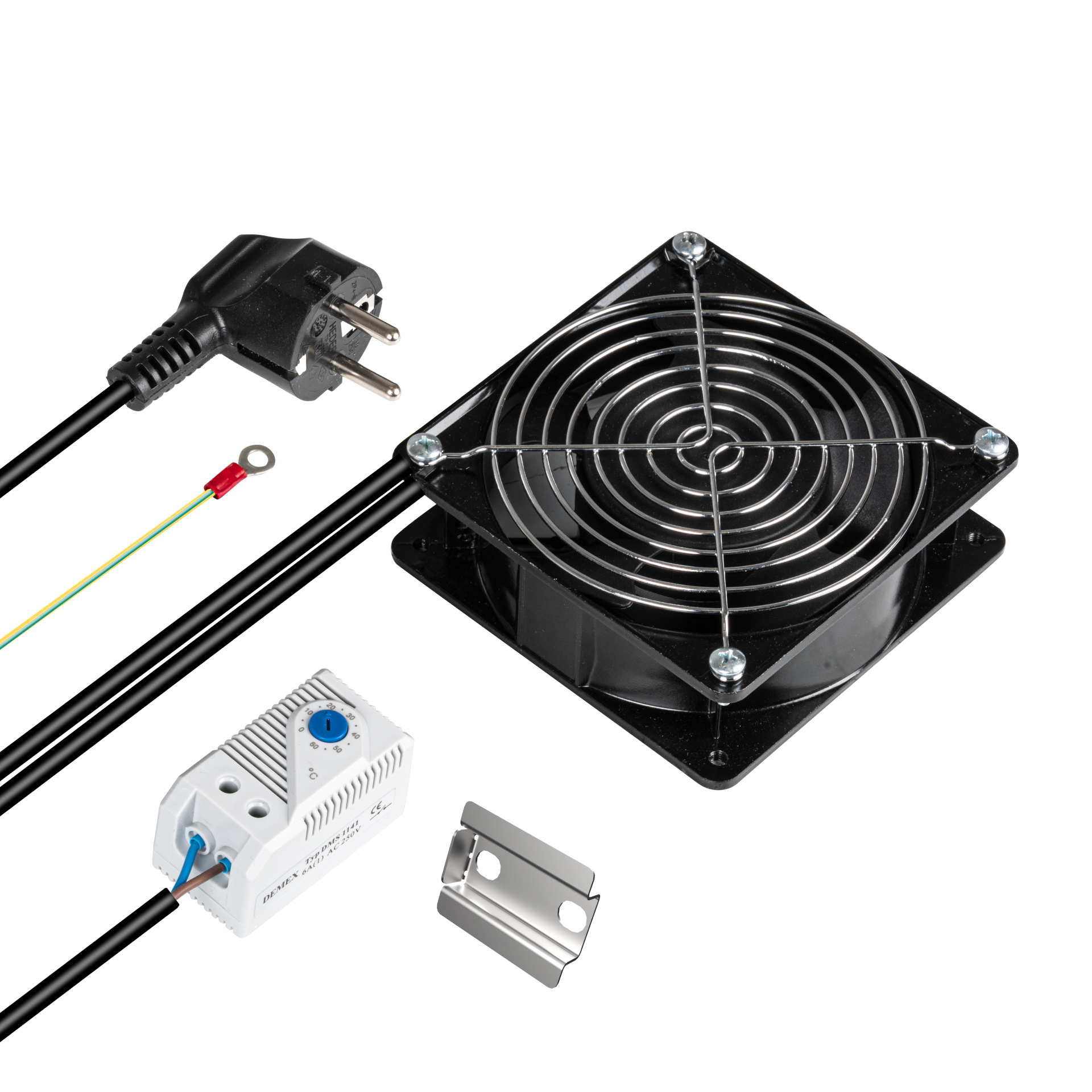 Built-in fan set for wall housings, com. incl. thermostat and connection cables