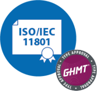 Icon: Certificate with ISO/IEC 11801 text on blue background