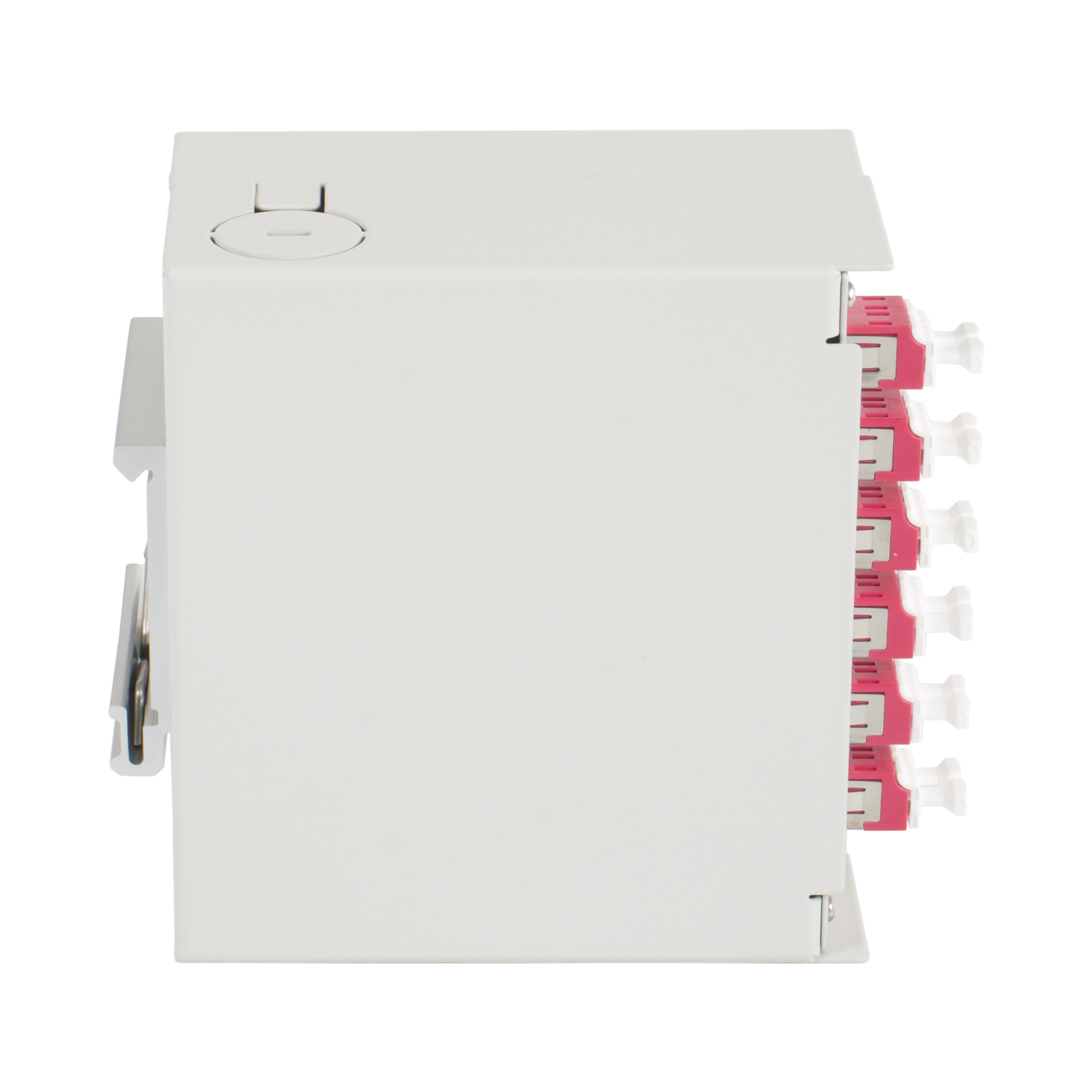 Hutschienenbox OM4 12xLC Pigtail abgesetzt, 6x LC-Duplex Kupplung