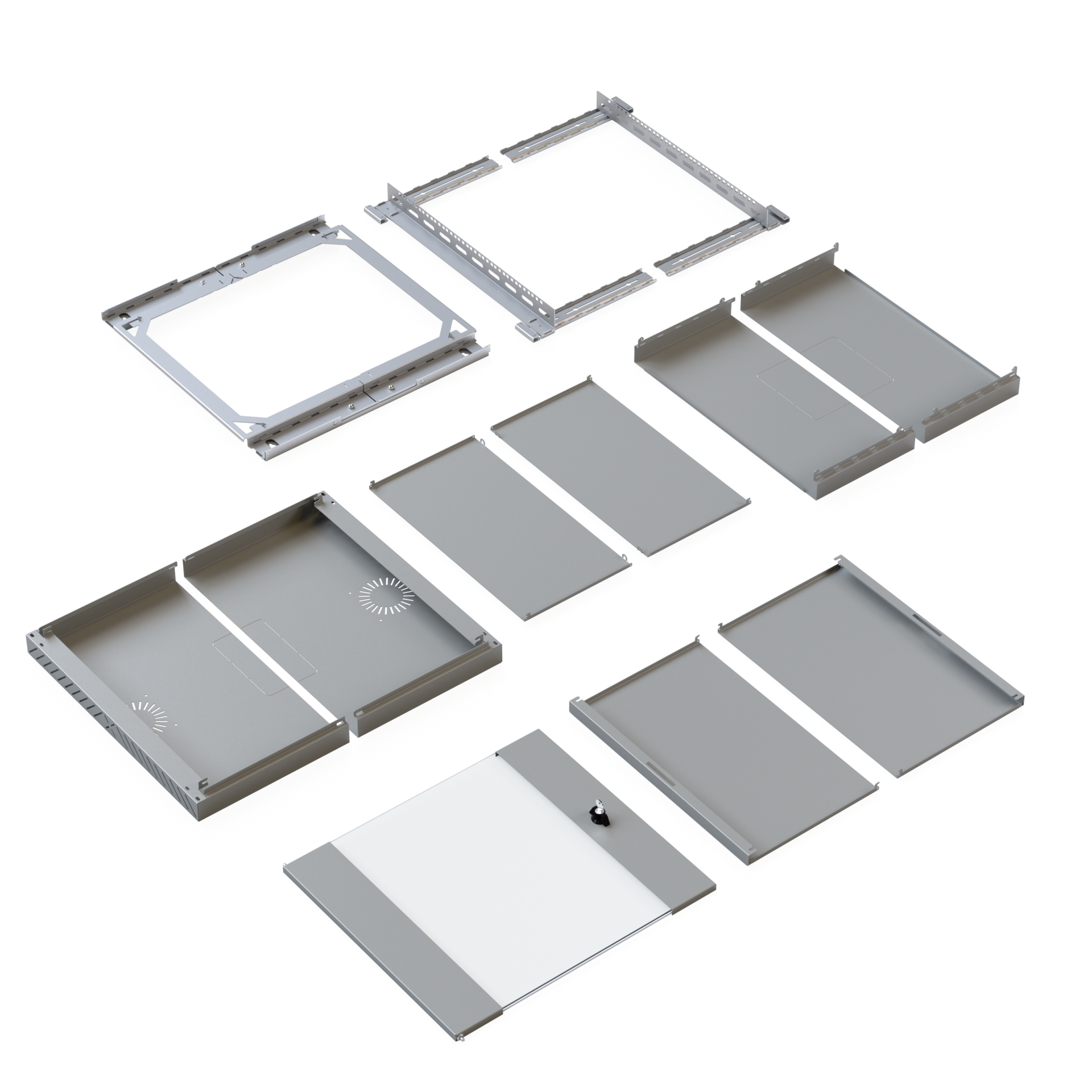 Wandgehäuse X-Rack mit Glastür 400-600mm 12HE grau RAL7035