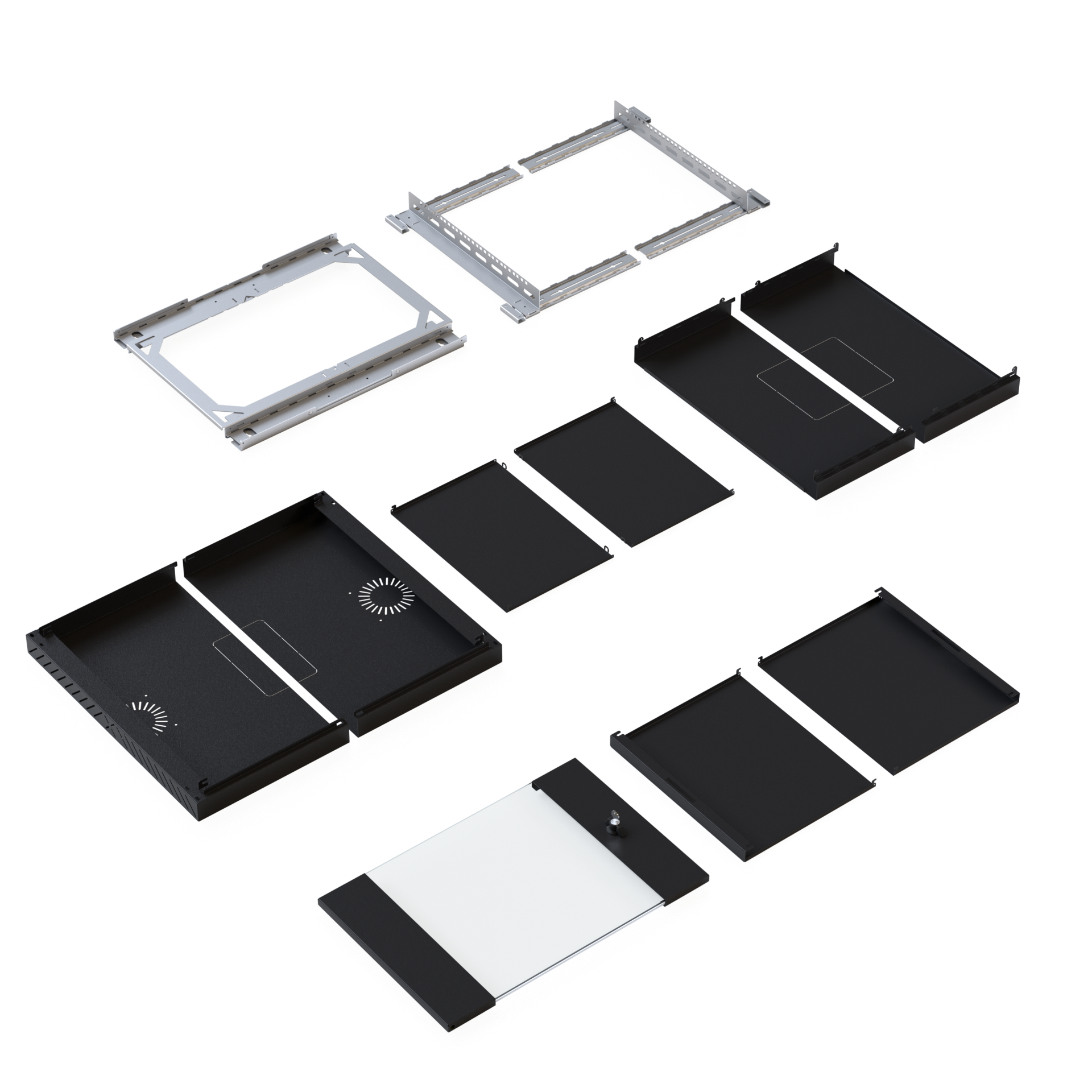 Wandgehäuse X-Rack mit Glastür 400-600mm 9HE schwarz RAL9005