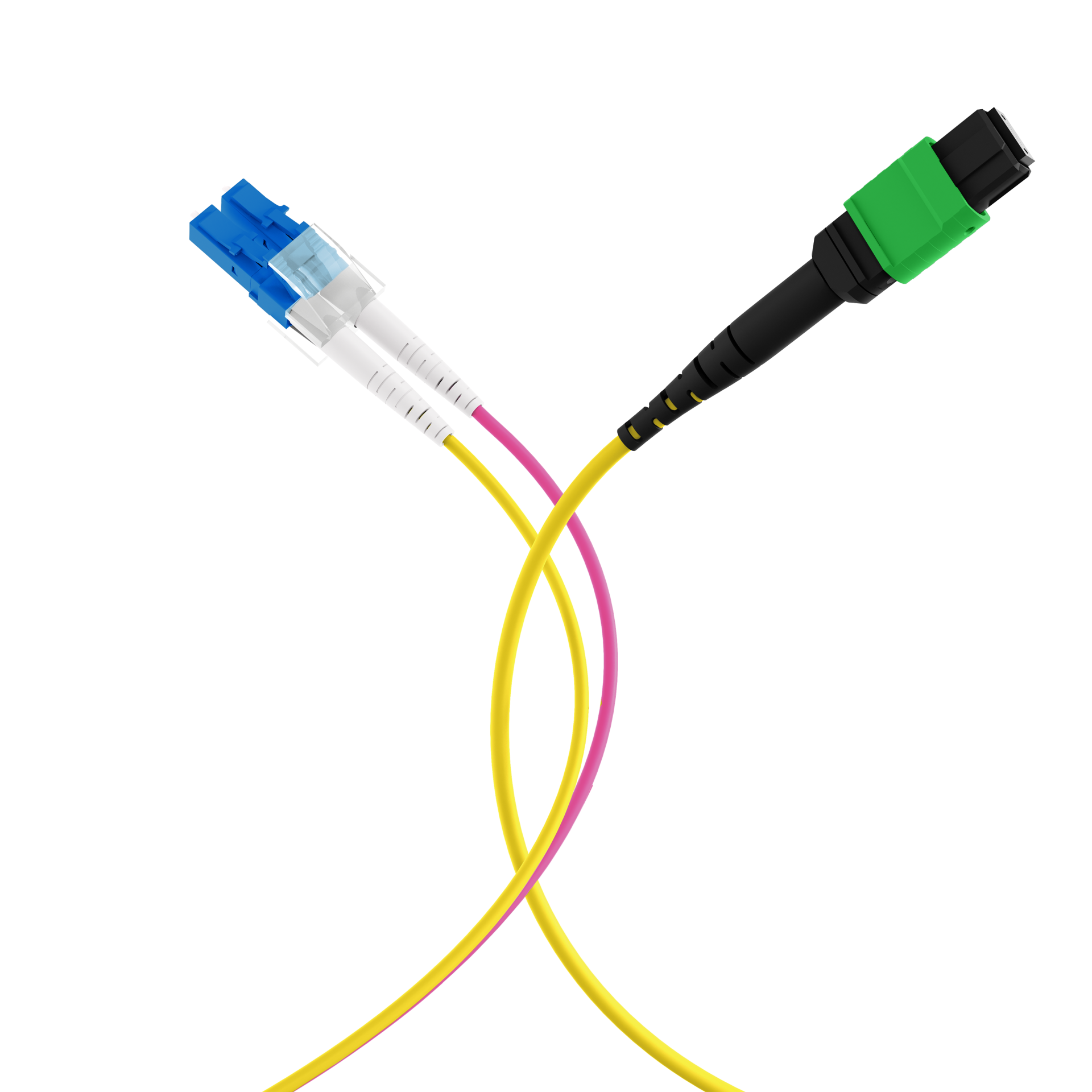 MTP®/APC(F)-LC Trunkkabel OS2 8 Fasern Typ B LSZH gelb 1m