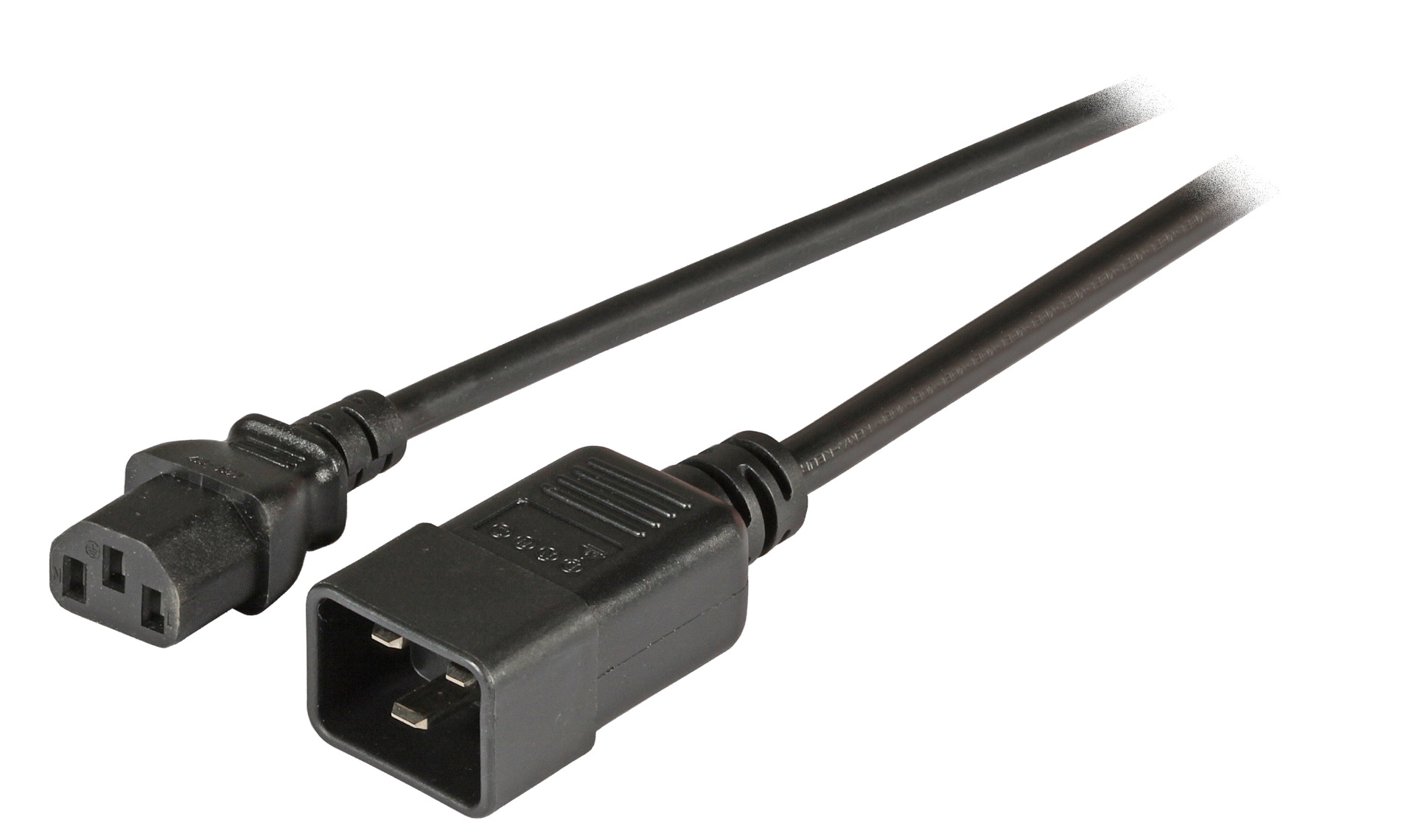 Extension Cable C20 180° - C13 180°, Black, 3.0 m, 3 x 1.00 mm²