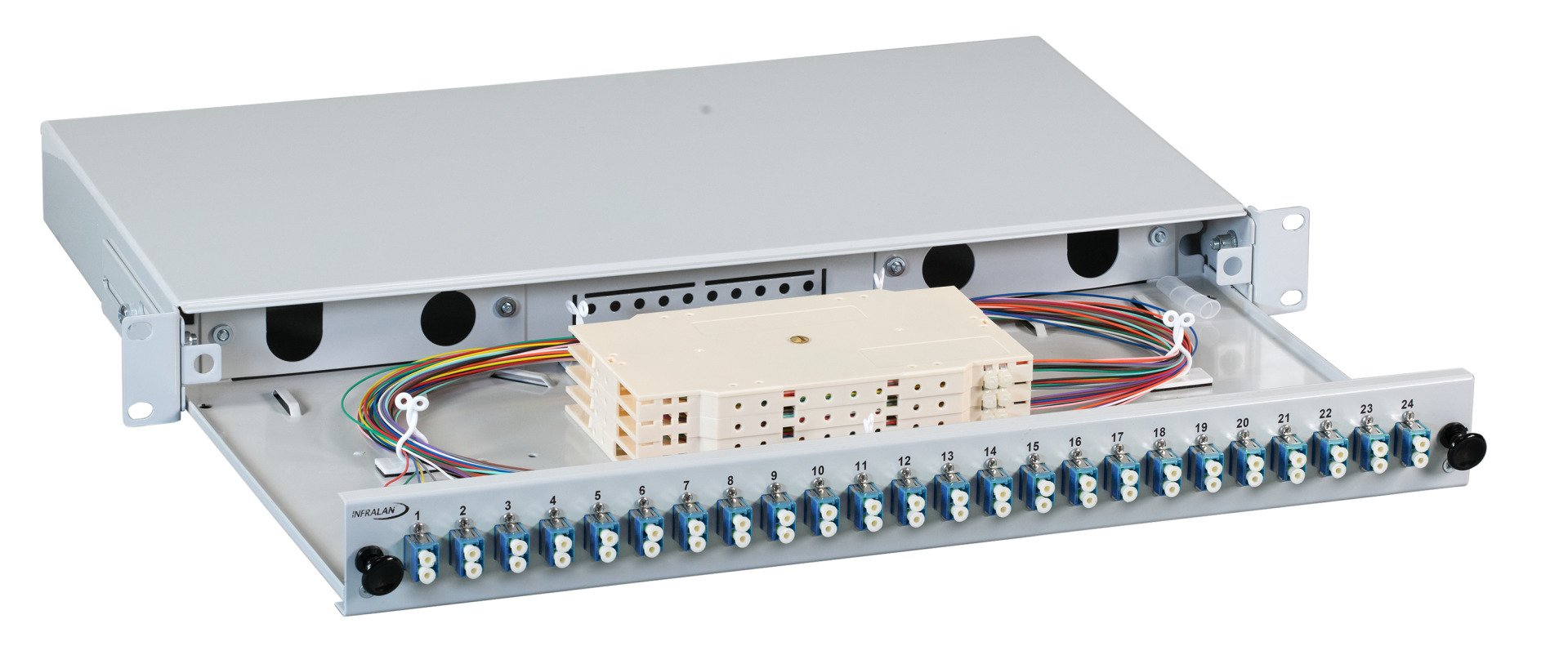 INFRALAN® Splicebox sliding version LC/APC, 48 stripped pigtails/ 24 adapter,OS2