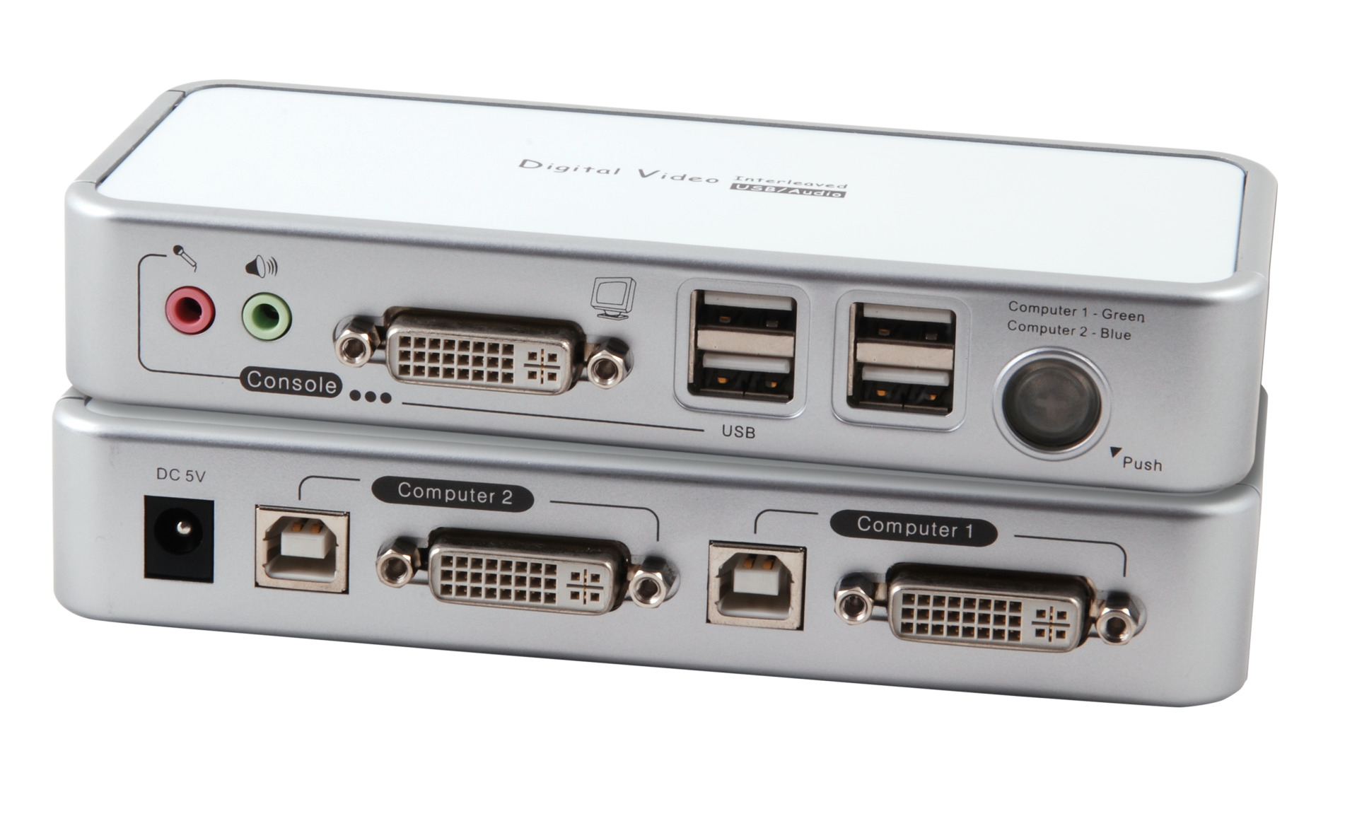 2-Port KVM Switch USB-DVI-I-Audio-USB2.0Hub incl. cableset