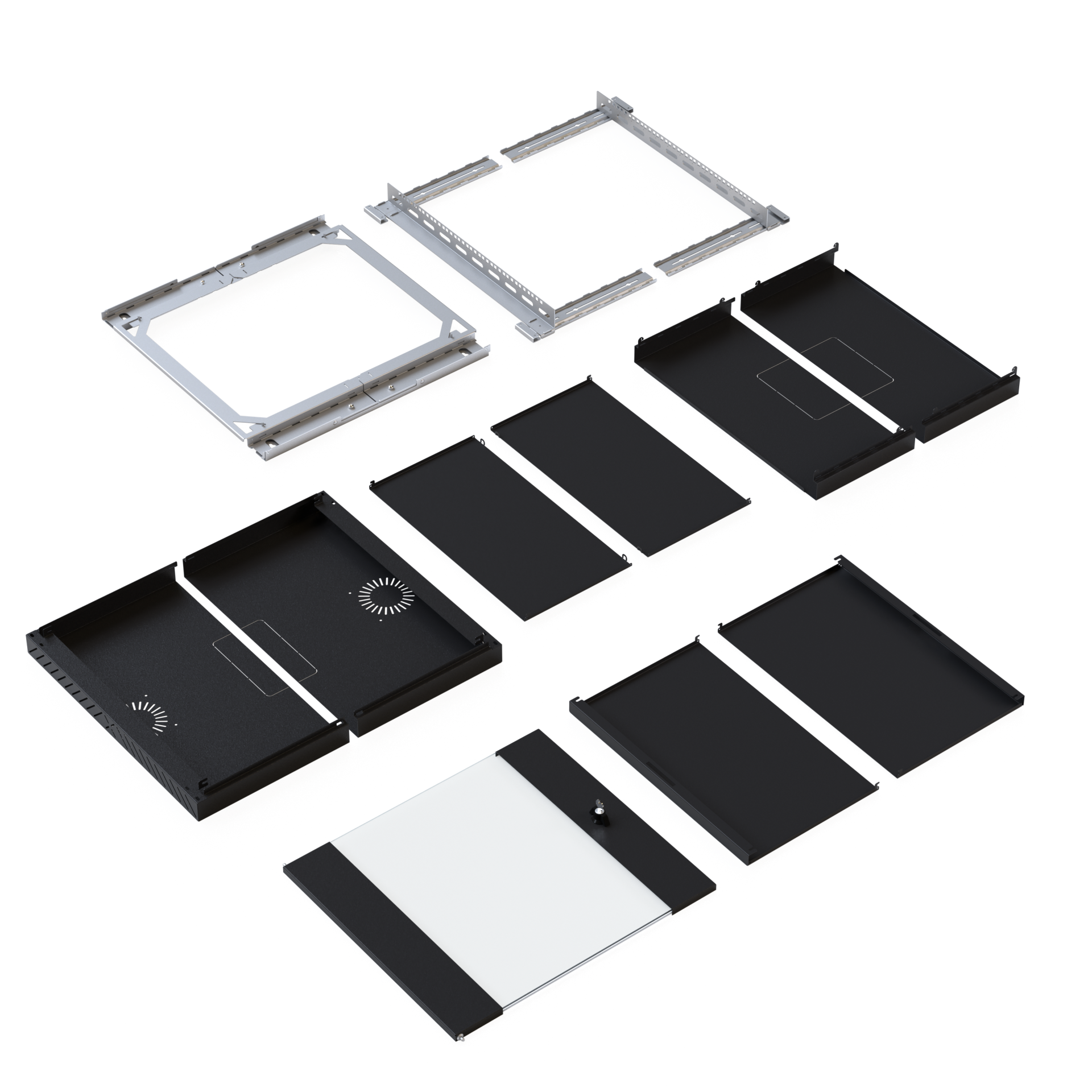 Wandgehäuse X-Rack mit Glastür 400-600mm 12HE schwarz RAL9005