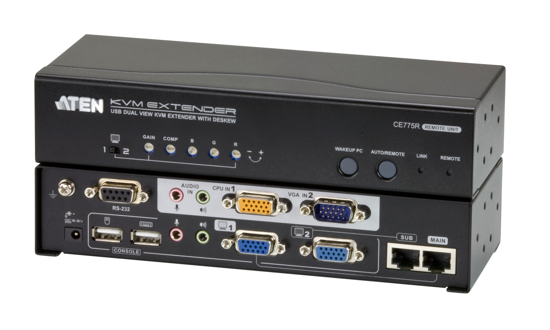 Dual View USB / VGA KVM Extend er + Deskew + Audio + RS232
