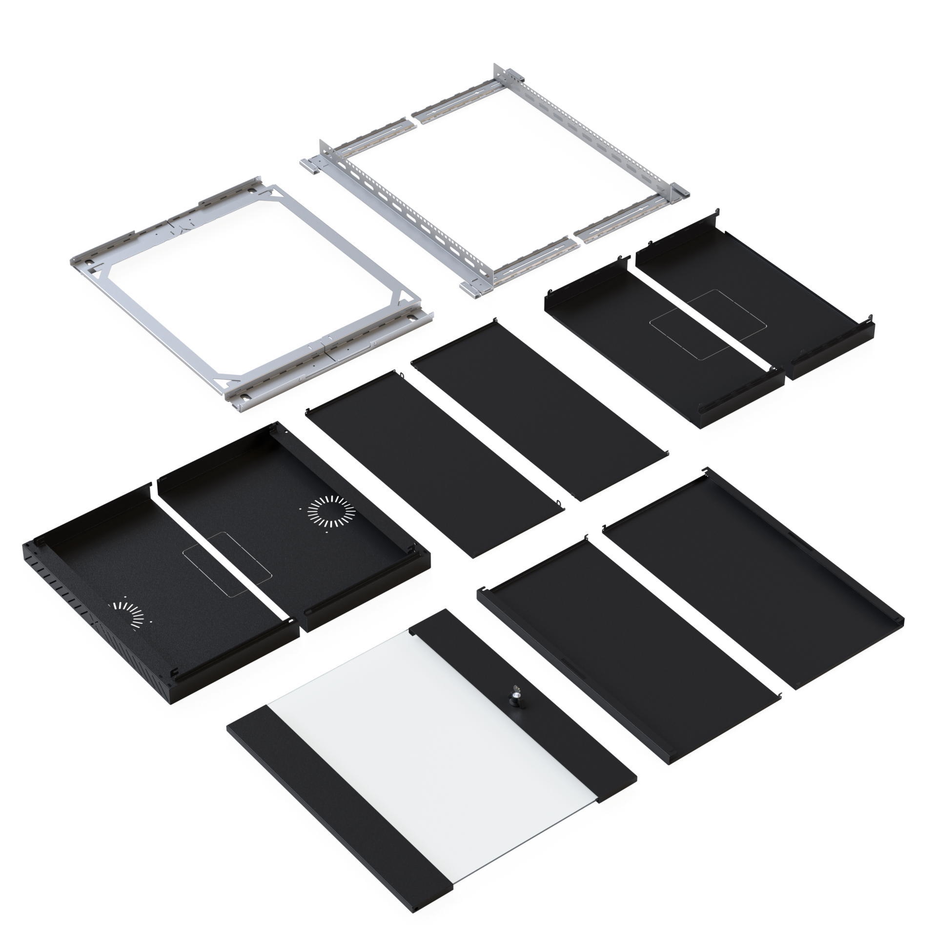 Wandgehäuse X-Rack mit Glastür 400-600mm 15HE schwarz RAL9005