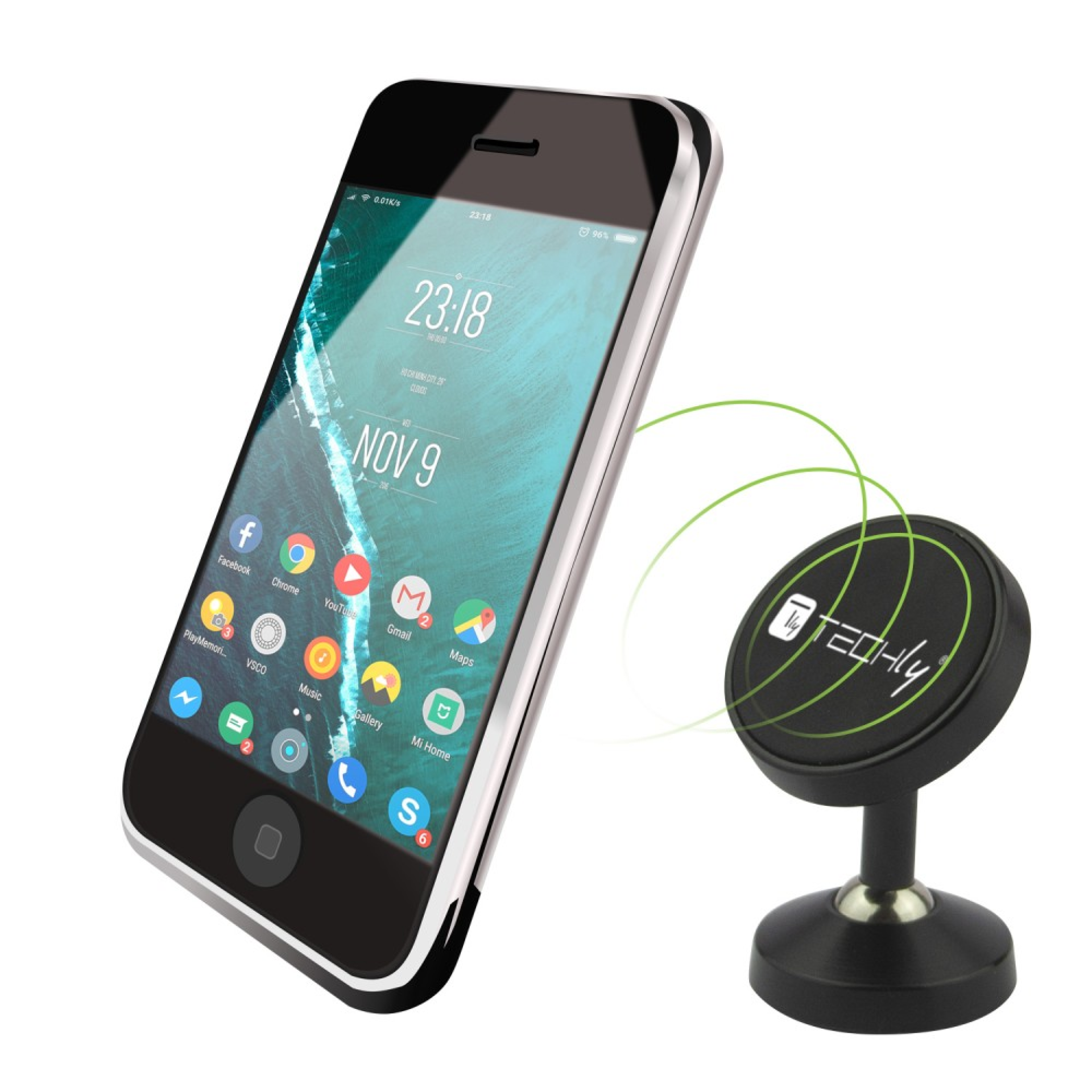 Techly smartphone holder, 360° metal joint, magnetic
