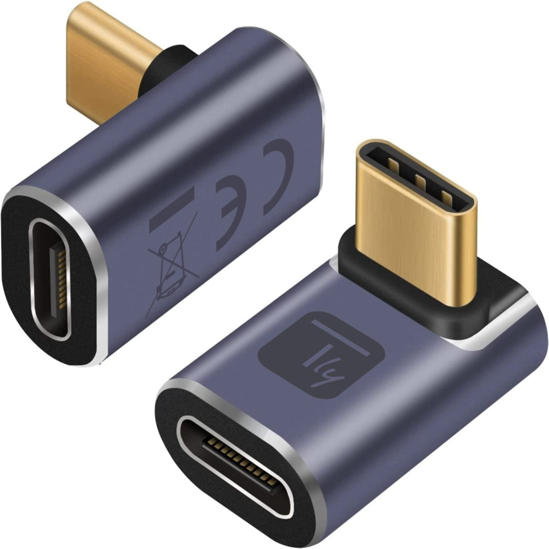 Techly USB-C Adapter Stecker/Buchse 90° gewinkelt 40Gbps 4K und 8K