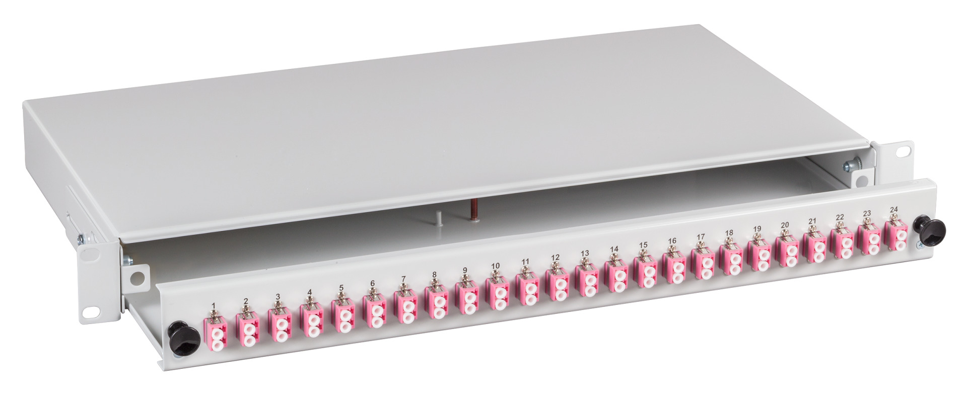 INFRALAN® Spleißbox ausziehbar LC, 48 Pigtails abgesetzt / 24 Kupplungen, OS2