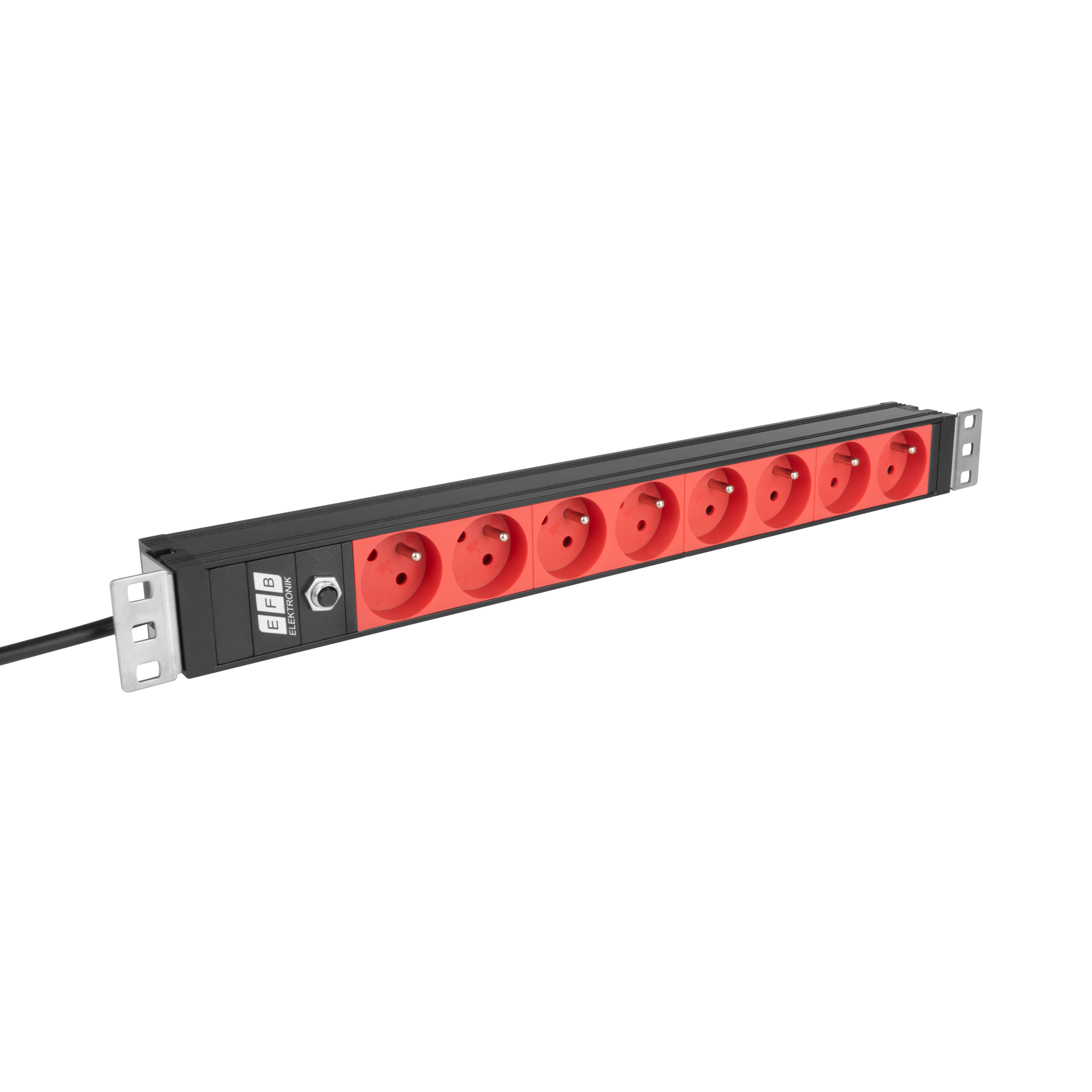 19“ 1HE Steckdosenleiste 8xCEE 7/5(UTE) rot, Zul. C14, 10A Überlastsch., schwarz