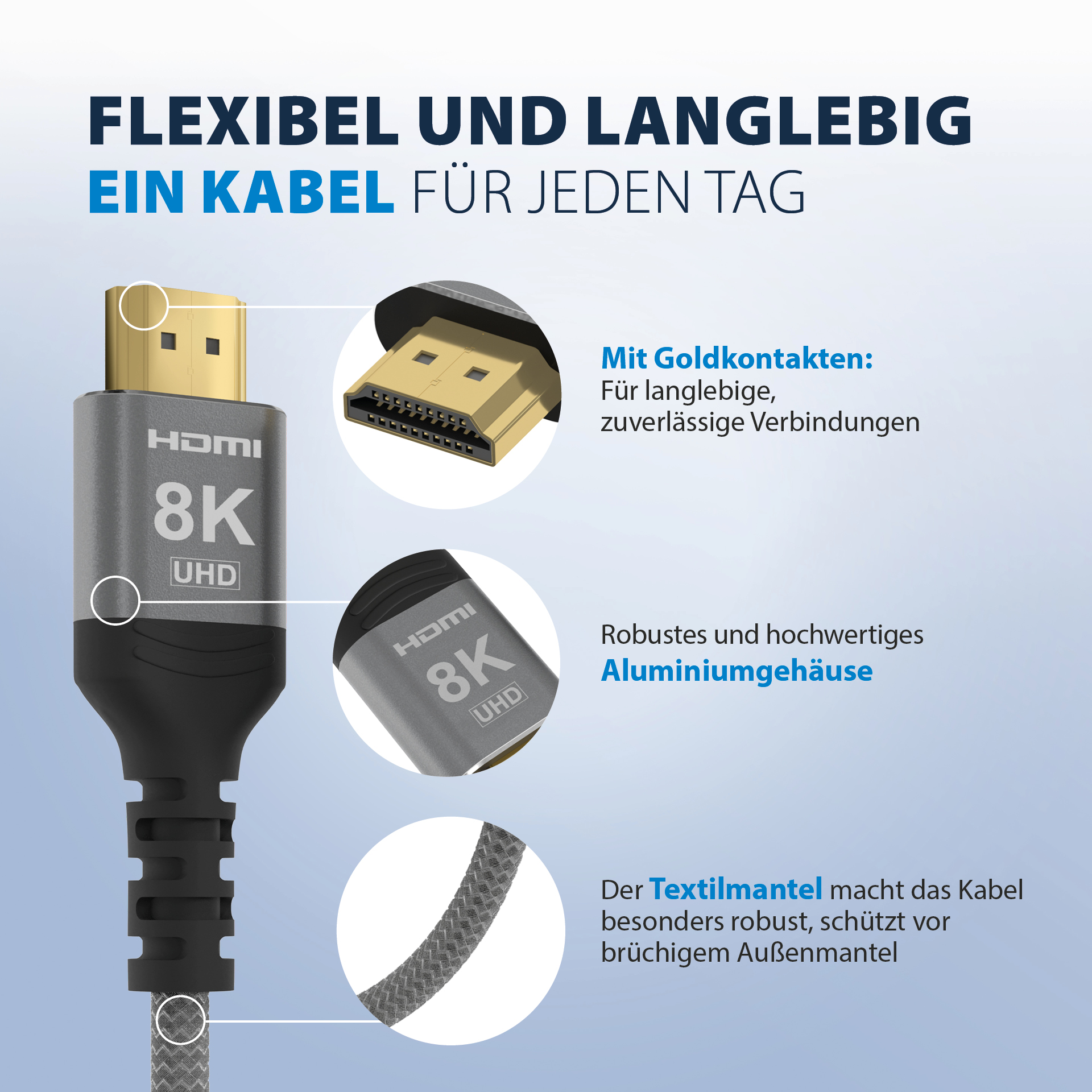HDMI Kabel Ultra High-Speed 8K60Hz 48 Gbit/s 3m grau komp. mit HDMI 2.1/2.0