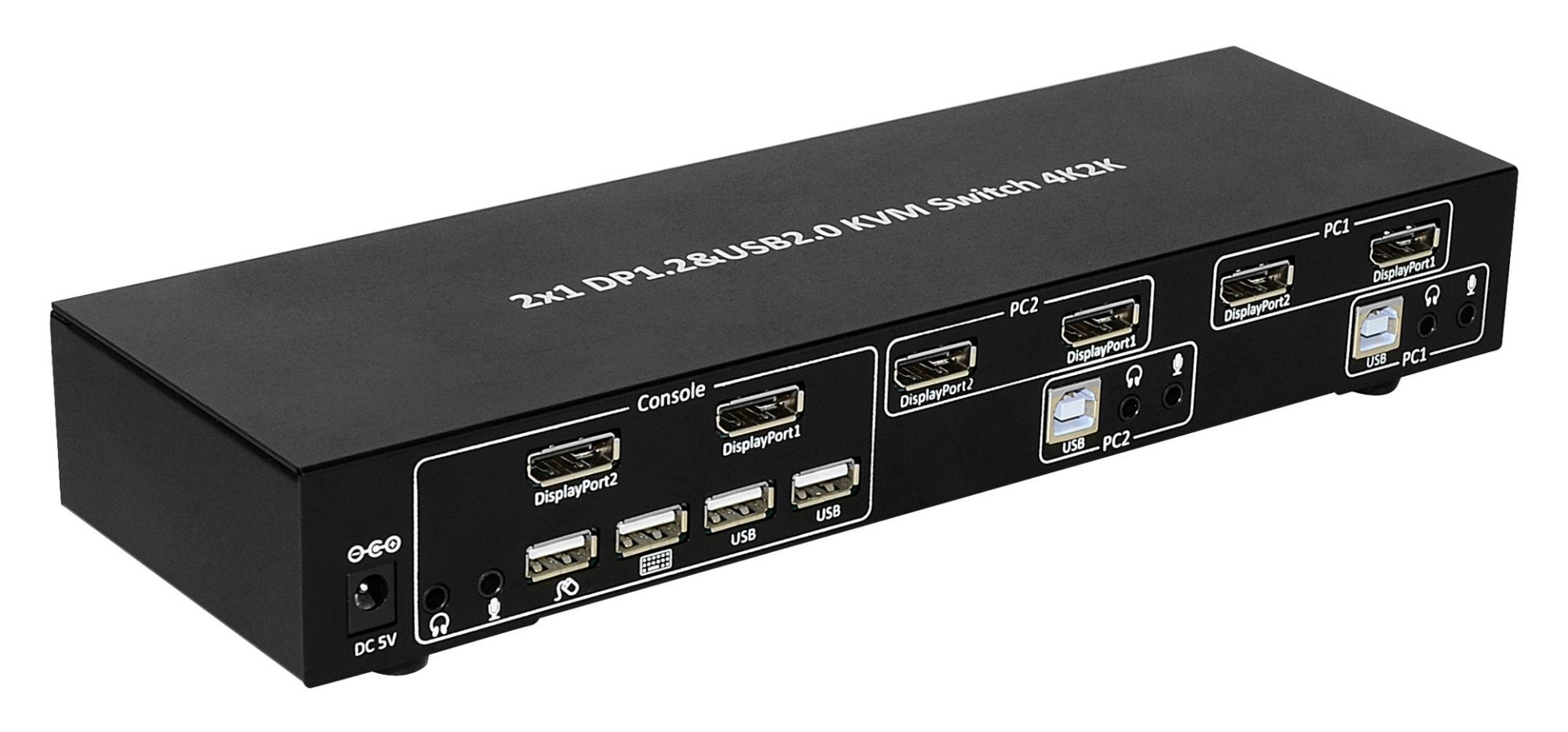 KVM-Switch DisplayPort 1.2, 4-Port, mit Hub und Audio