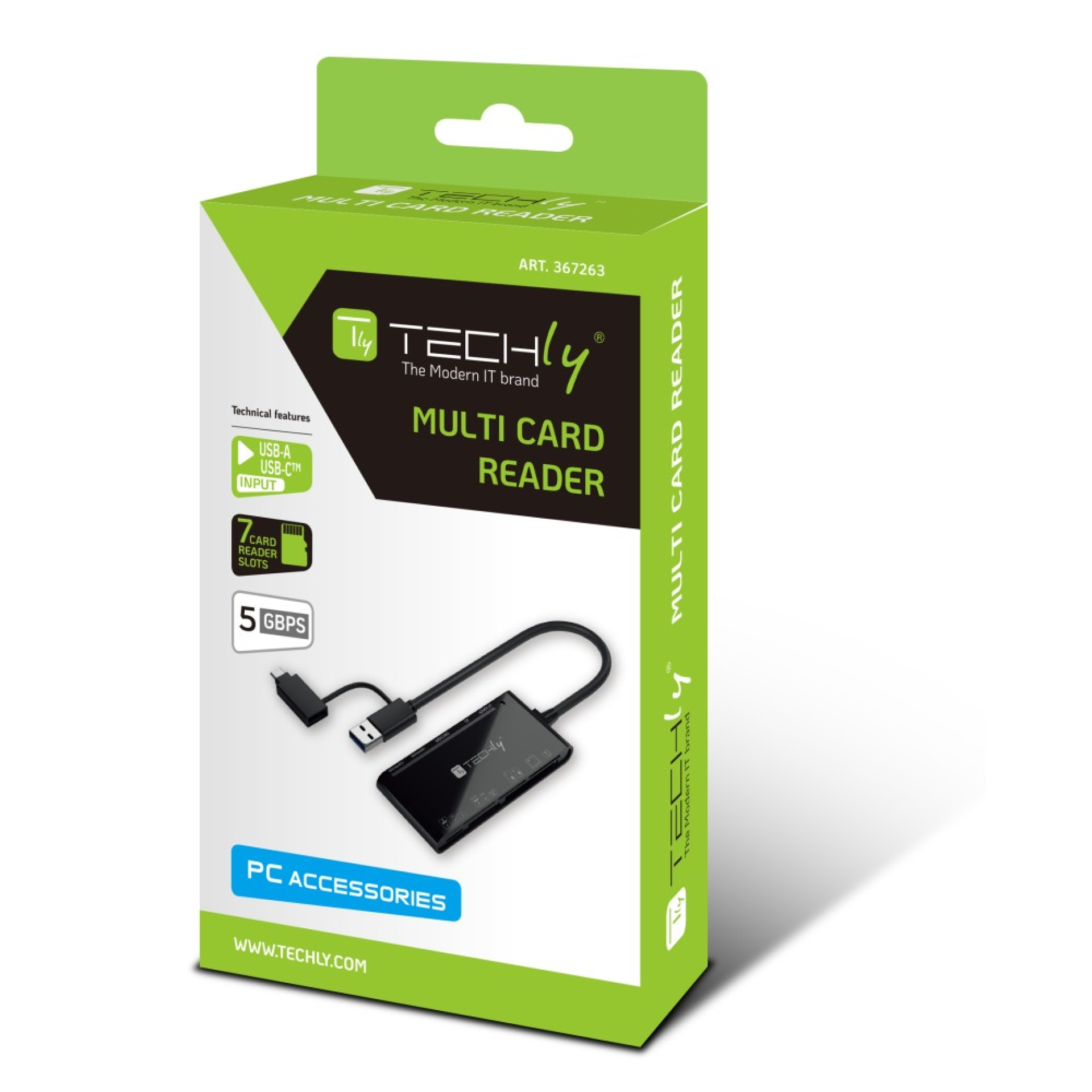 Techly SD memory reader 7 in 1 USB-A 3.0 and USB-C