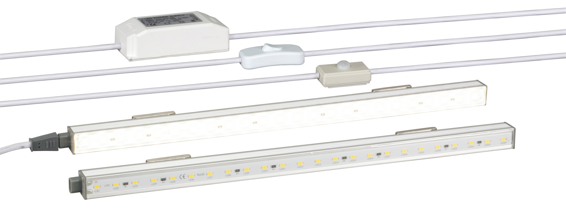 Set aus LED Leuchte + Anschlussset 230 V AC, IR-Sensor, Schalter