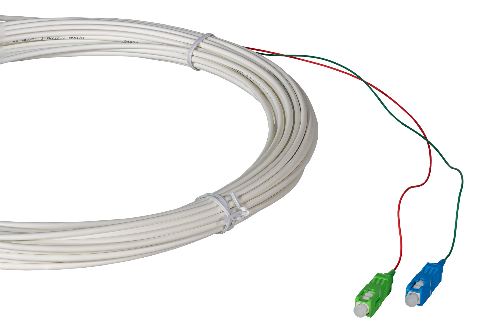 Drop cable SC-SC/APC 1 side assembled, SM G657A2, 2 fiber, white, Dca, 30m