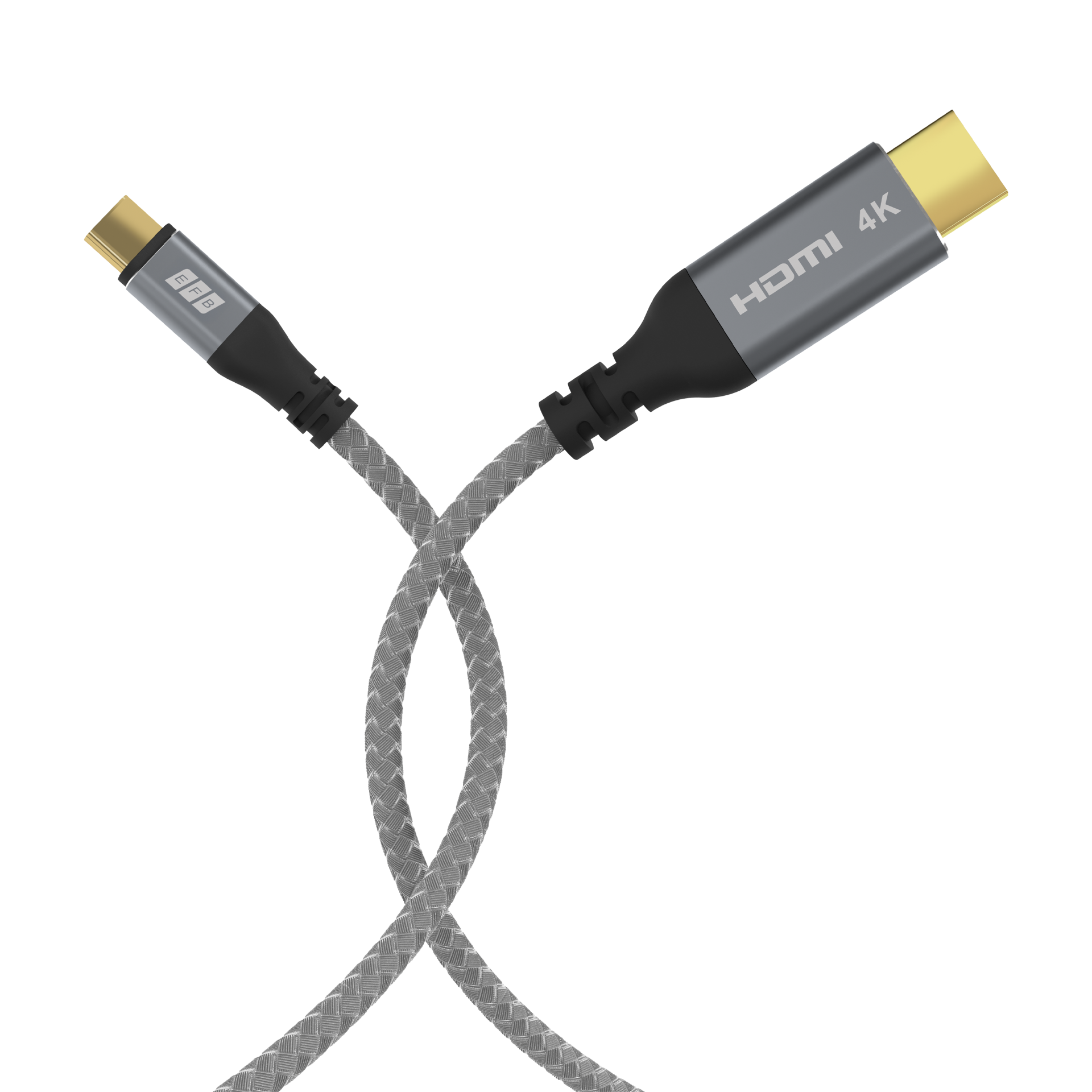 USB C auf HDMI Kabel 4K30Hz,1,8m grau/schwarz Goldkontakte Alu Textilmantel