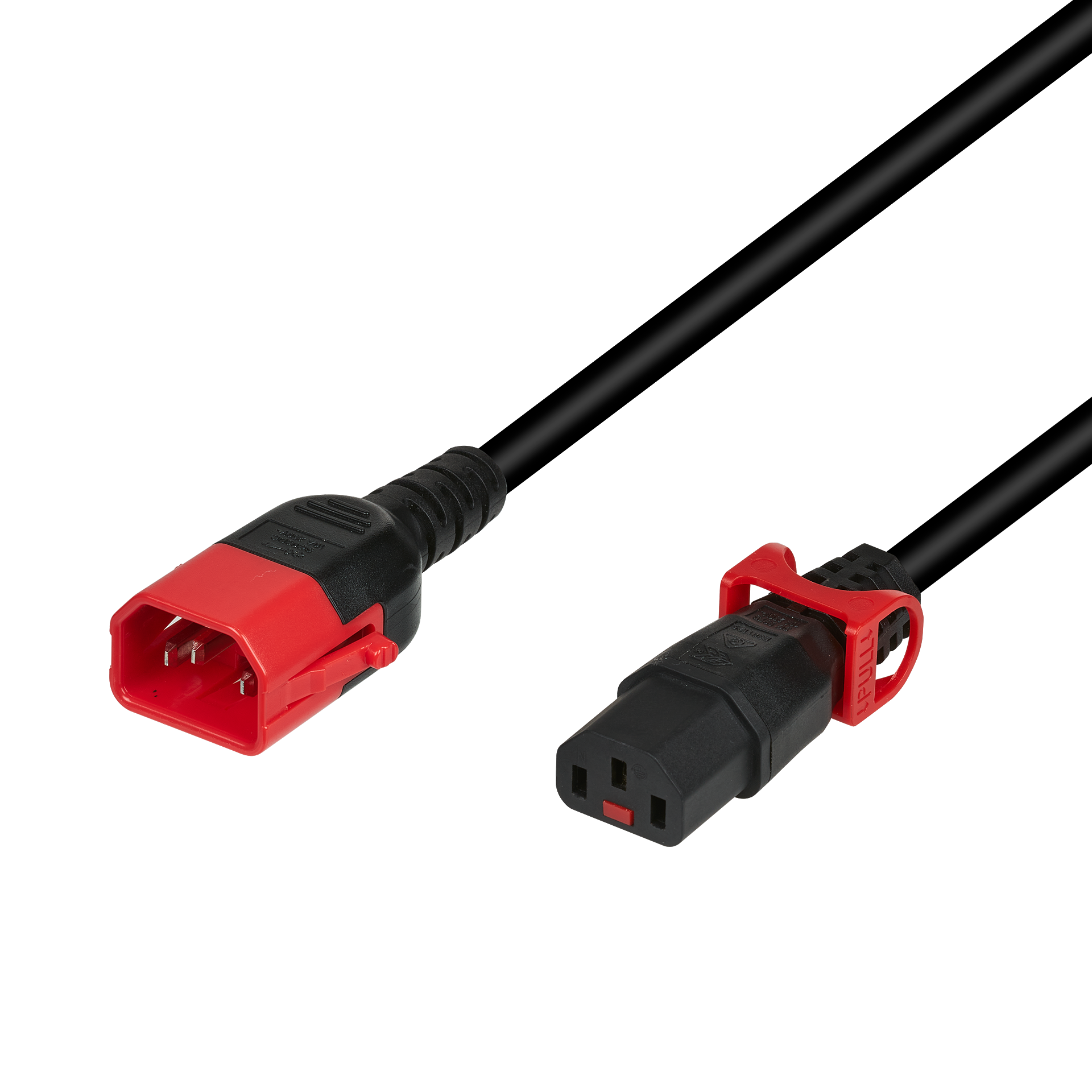 Extension Cable C14 180° - C13 180°, Dual Lock, Black, 2 m