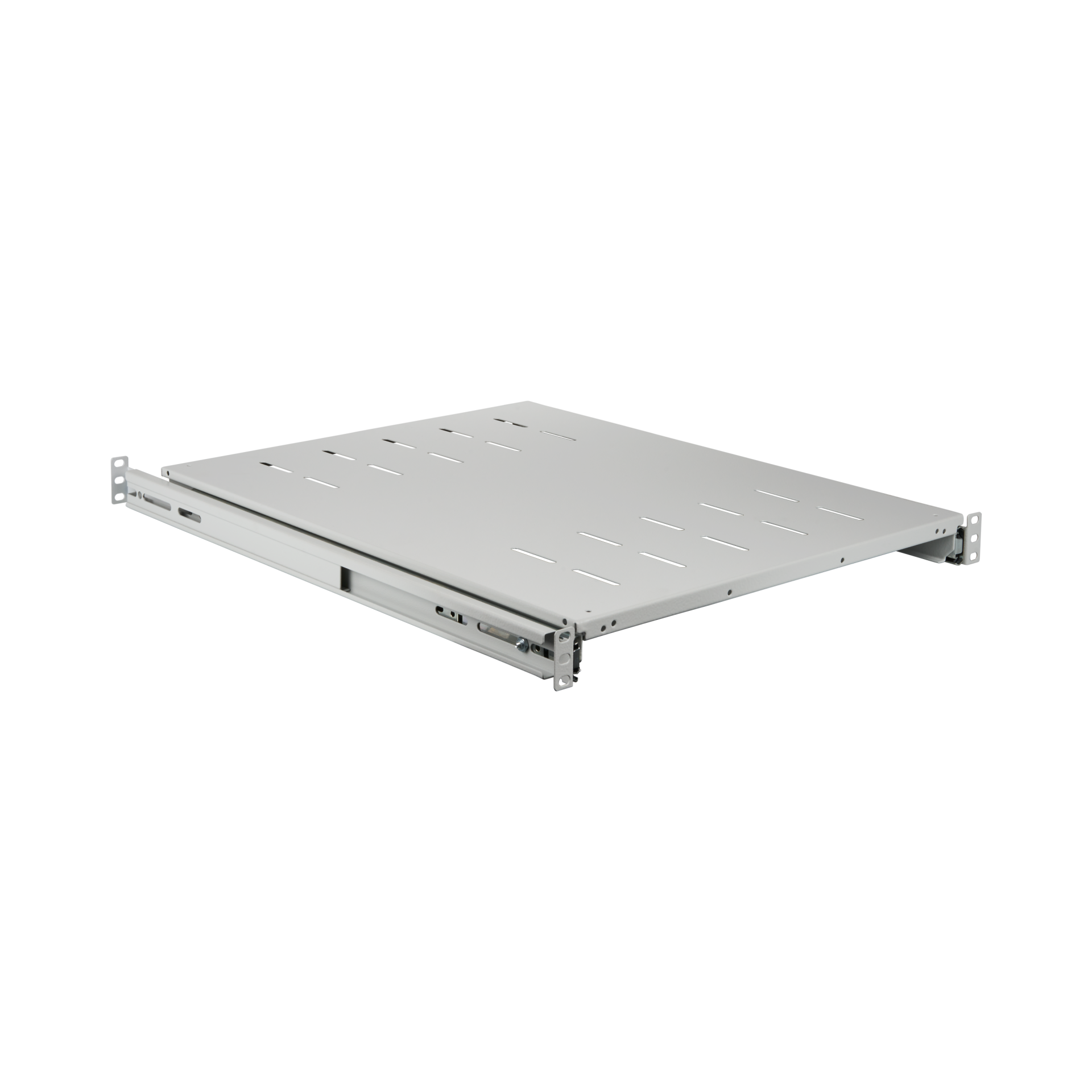 19" 1HE Fachboden ausziehbar, ET 408..612 mm, 30 kg, ST 600, RAL7035