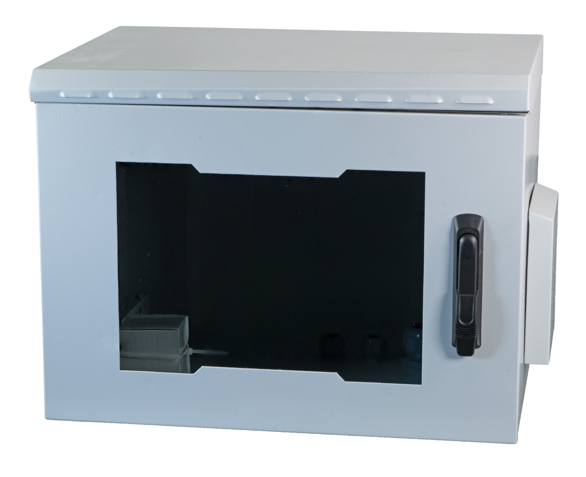 19" Wall Housing IP55, 9U, Glass Door, Depth 450 mm, RAL7035