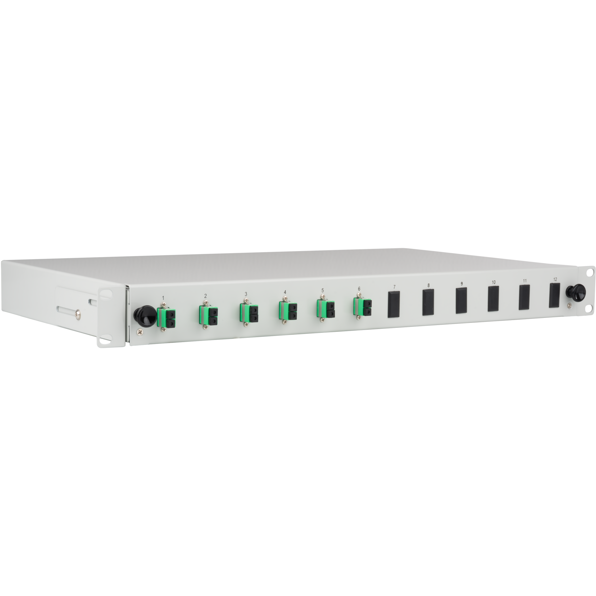 Spleißbox gr ausziehbar LC/APC OS2 12xPigtails abgesetzt & 6xDuplex-Kupplung