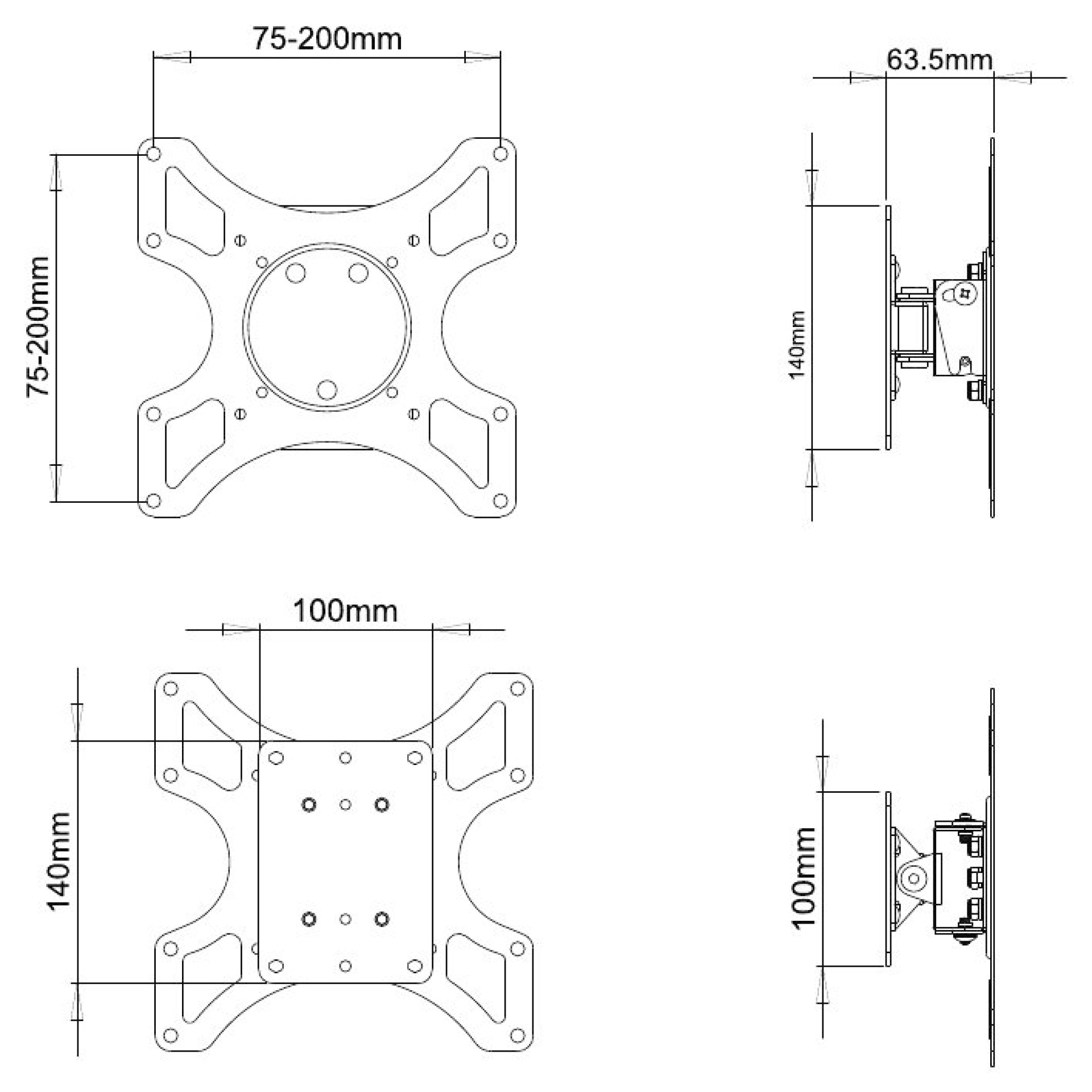 Wall support for LCD TV LED 19" - 37" with tilt black