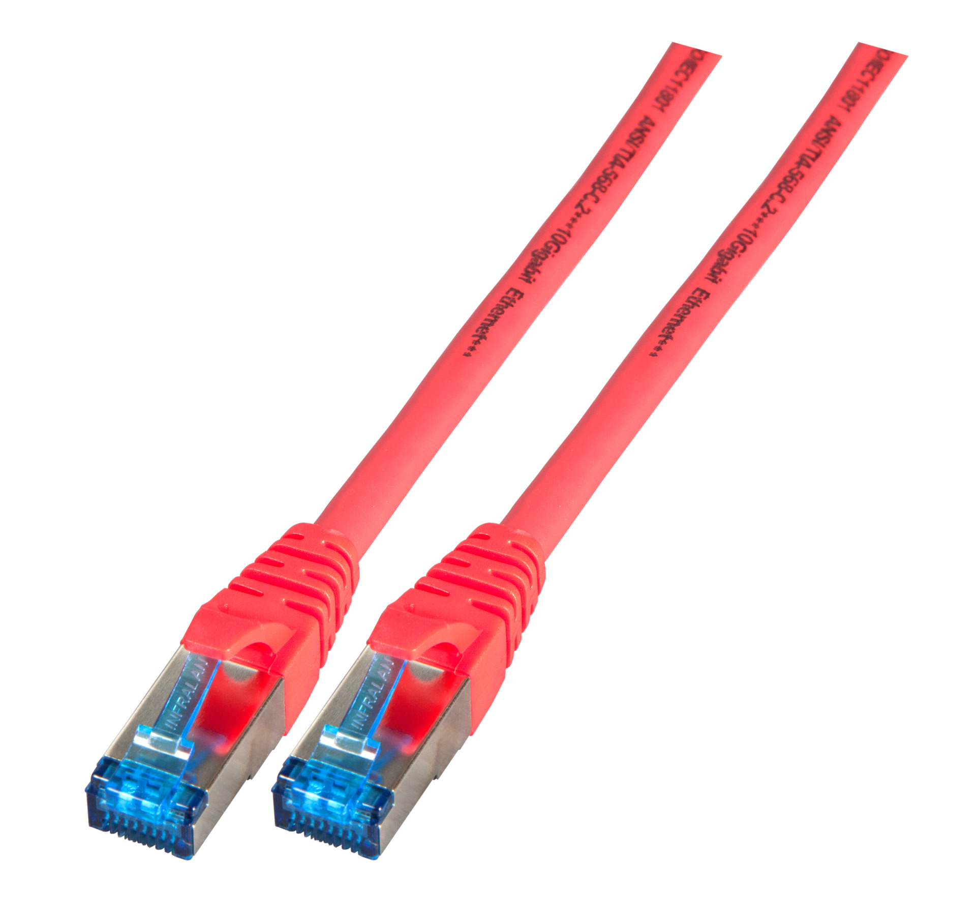 INFRALAN® RJ45 patch cord S/FTP, Cat.6A, TPE superflex, 0,25m, red