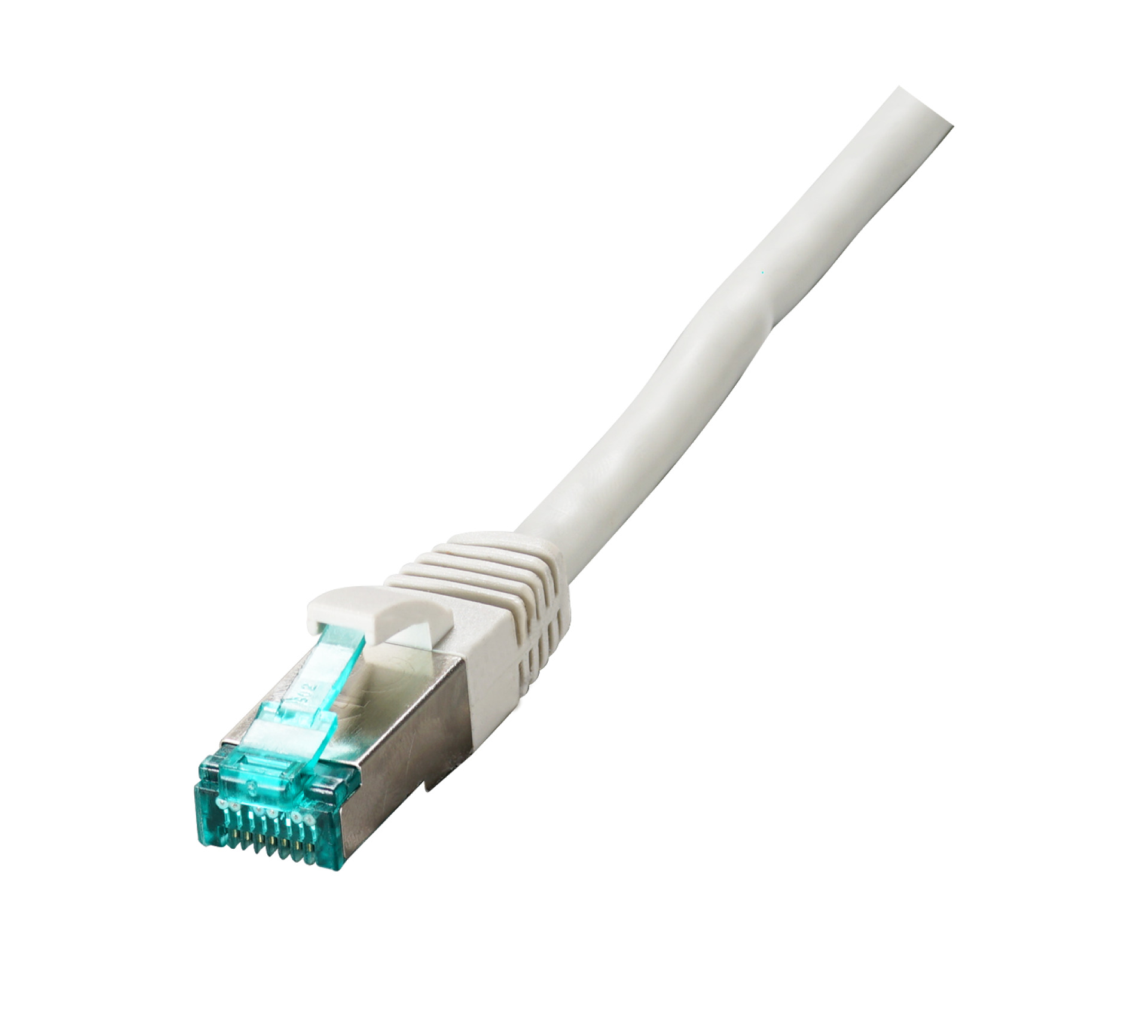 RJ45 Patchkabel S/FTP, Cat.6A, LSZH, einseitig 90° gewinkelt, 0,25m, grau
