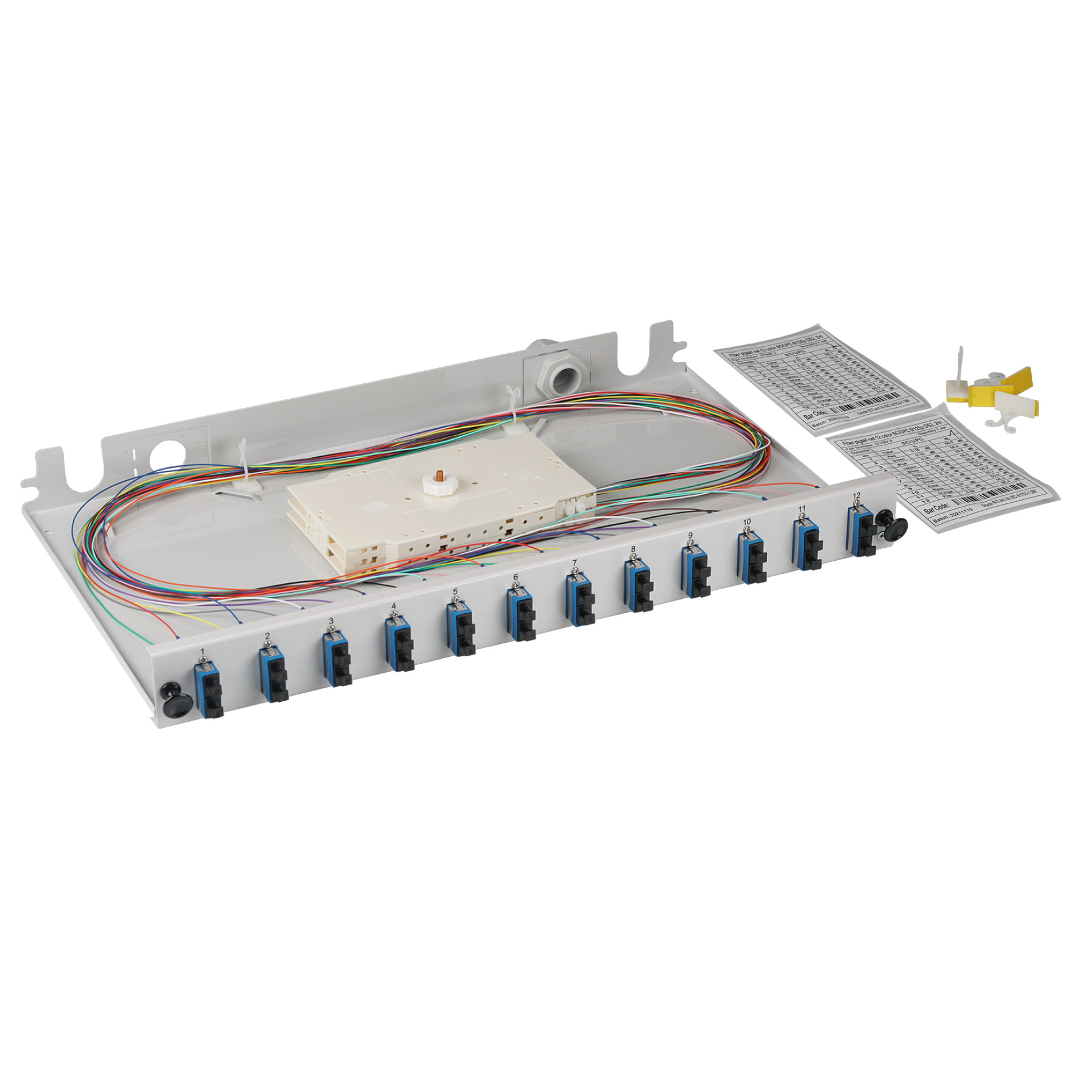 Splice box SC 9/125µ OS2 extendable, 24 pigtails stripped /12 adapters