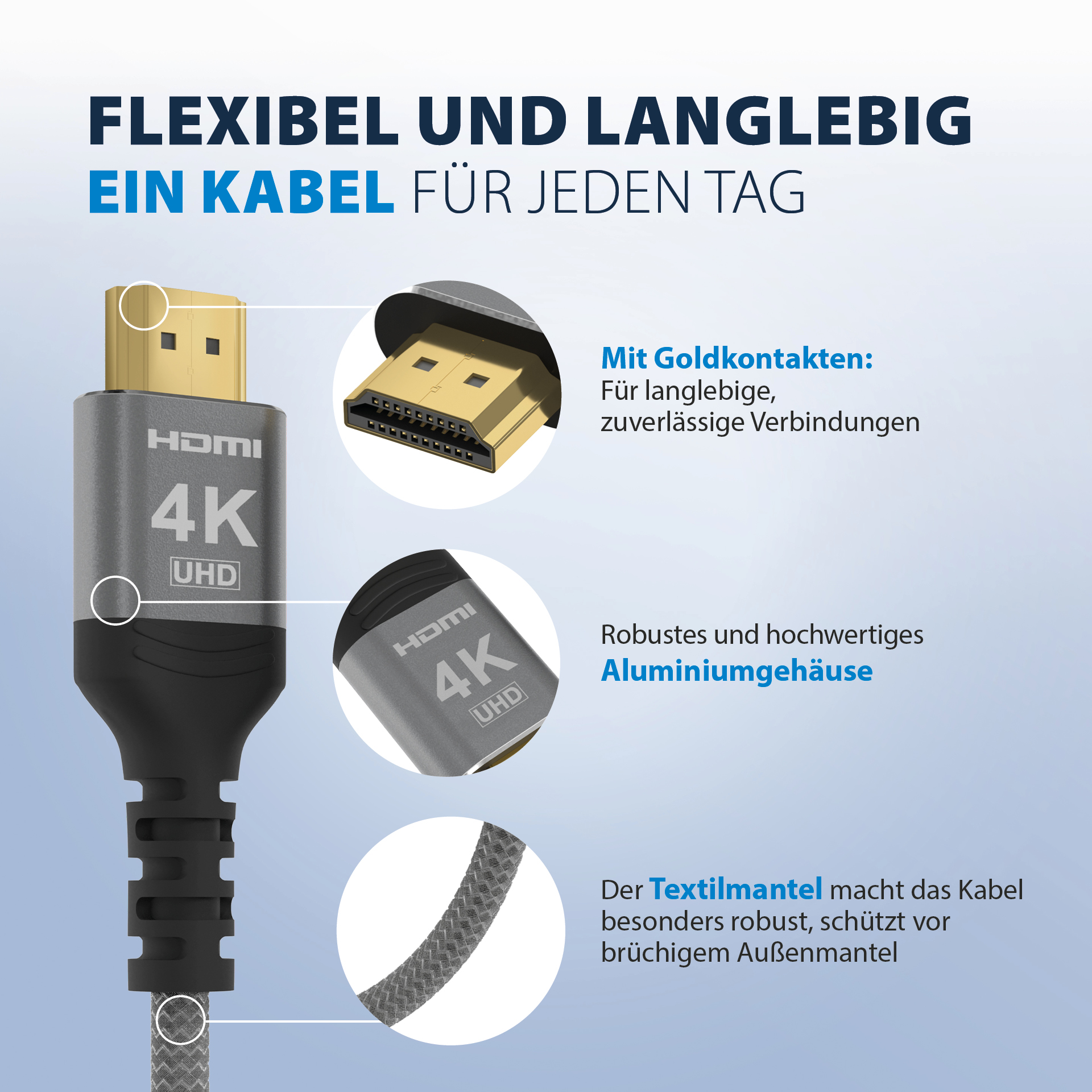 HDMI Kabel High-Speed m. Ethernet 4K60Hz 18 Gbit/s 5m grau komp. mit HDMI 2.0