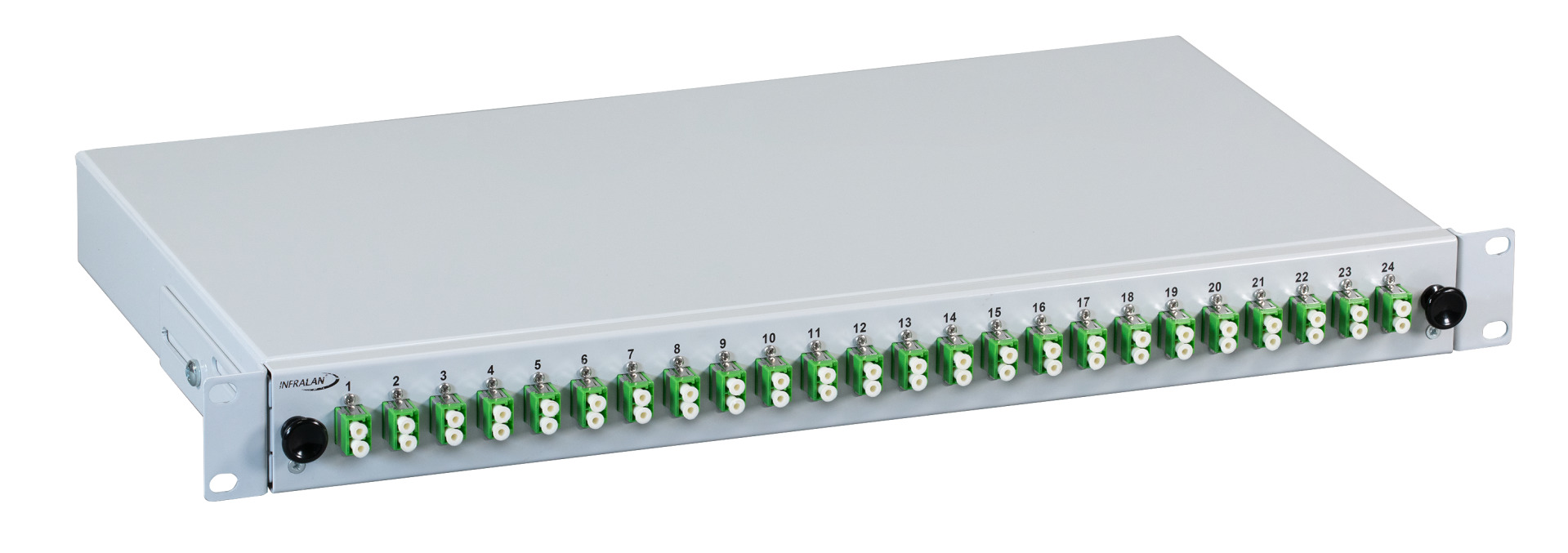 INFRALAN® Splicebox sliding version LC, 48 stripped pigtails/ 24 adapter, OM5